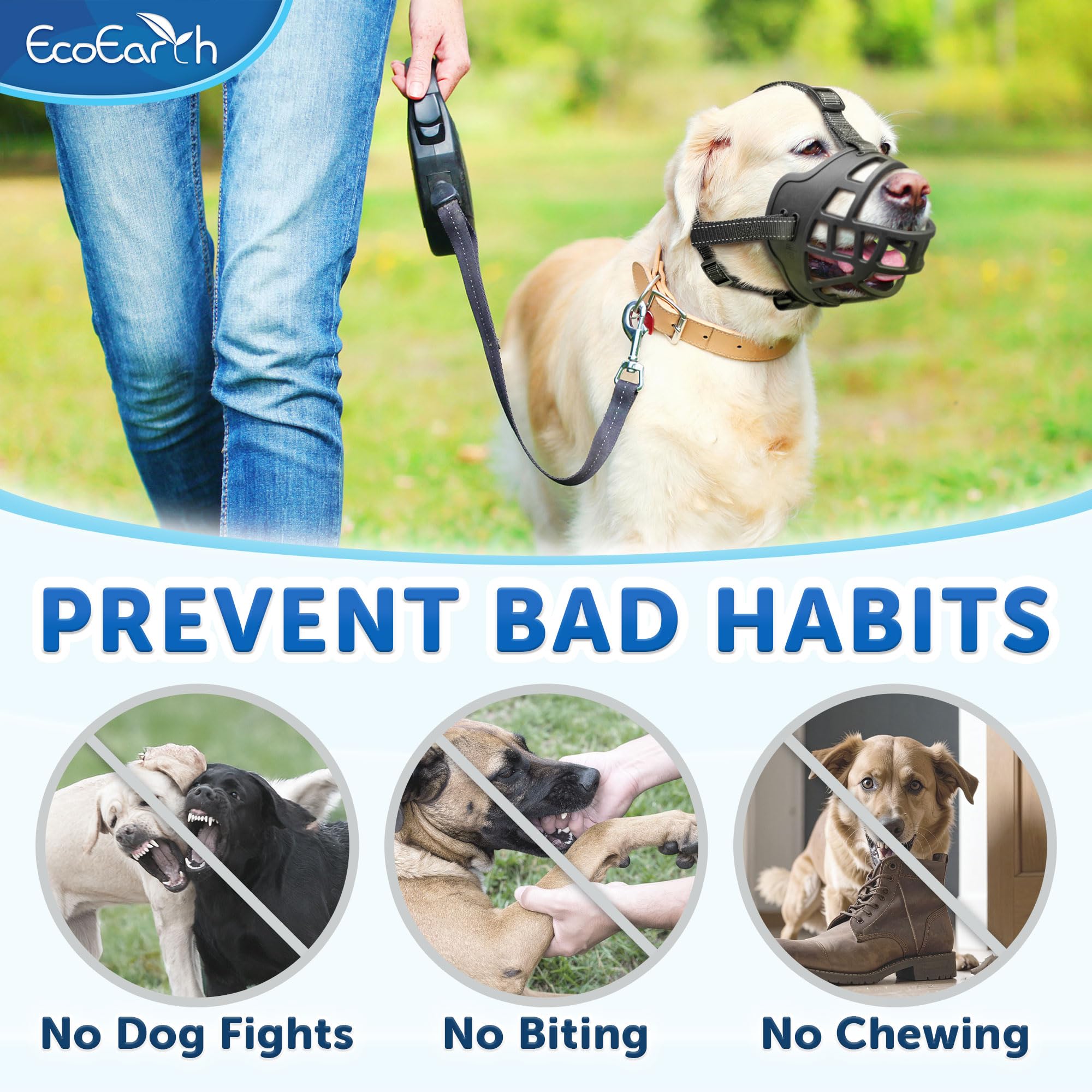 EcoEarth, Dog Muzzle, for Large Sized Dogs, Black, Soft Basket Muzzle with Adjustable Strap - Image 3