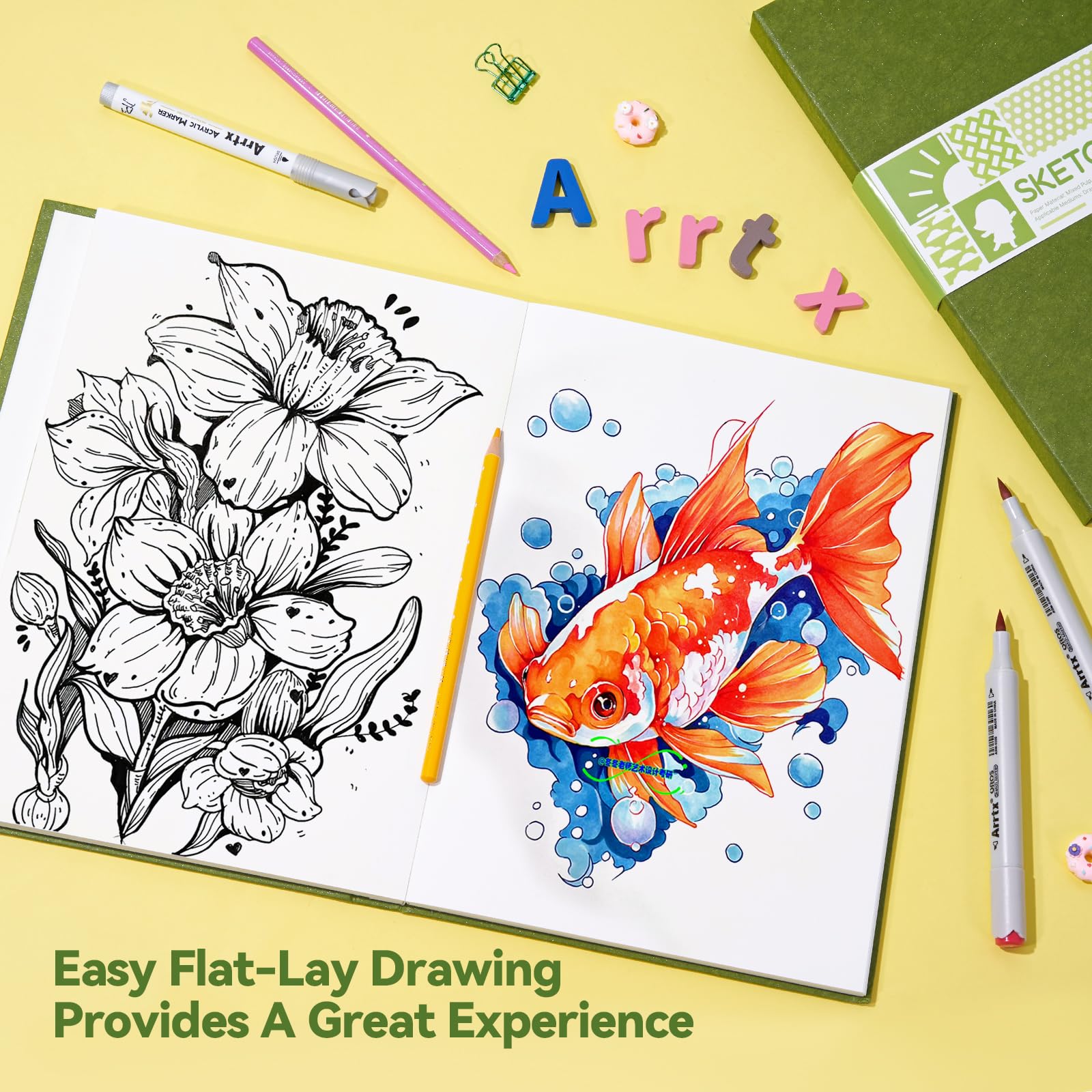 Arrtx A4 Sketchbook, Lay Flat Hardcover Sketch Book(120 Pages) 180GSM/90lb, Acid-Free Art Sketchbook for Artist, Students and Beginners image 5