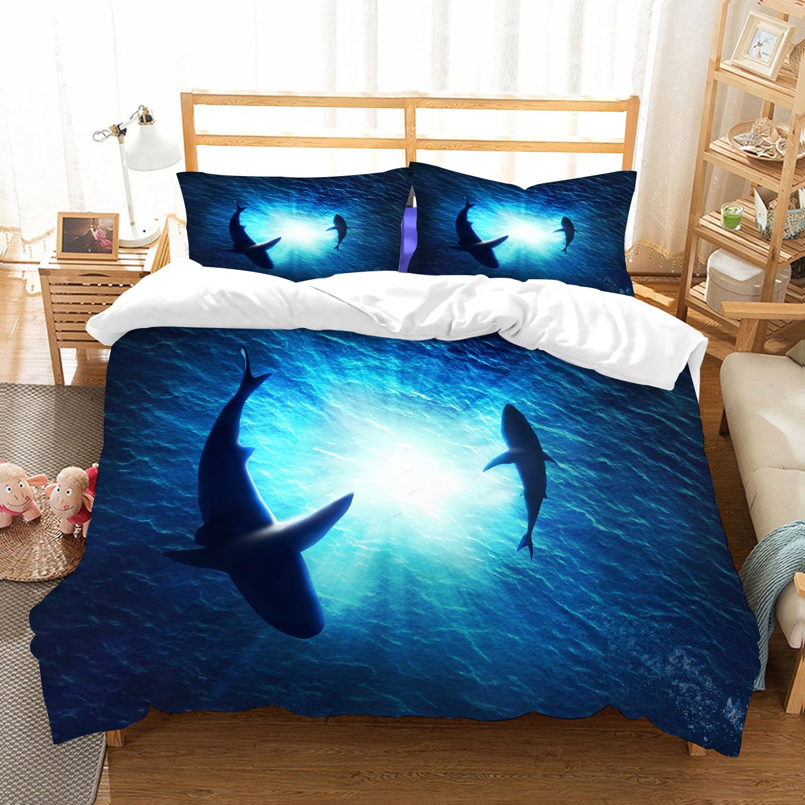 Ensemble de literie requins en microfibre douce et thermorégulatrice pour lit 178x208cm