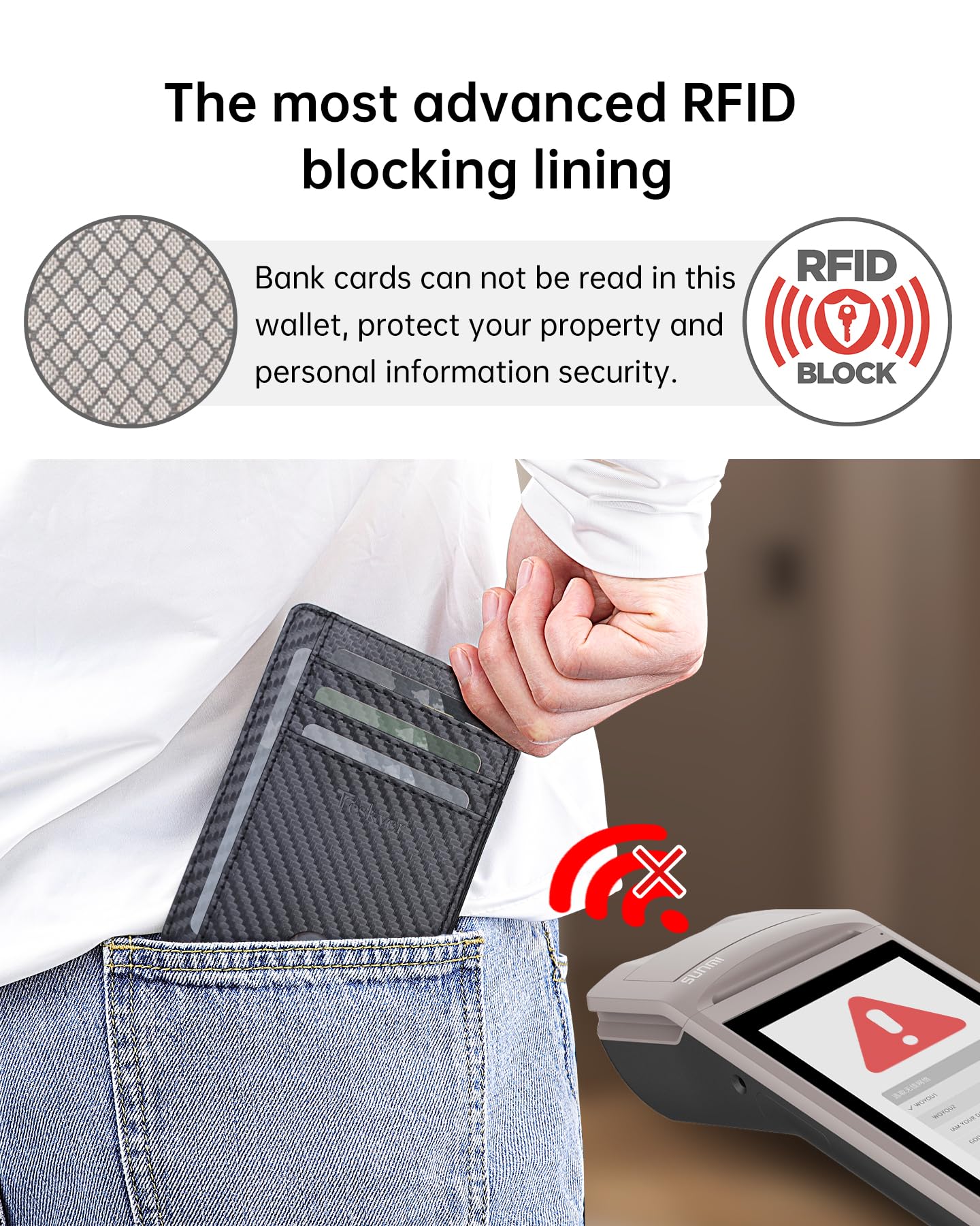 Teskyer Porta Carte Credito Uomo, Portafoglio Uomo Piccolo Sottile, Protezione RFID, Design Minimalista, Weave Nero