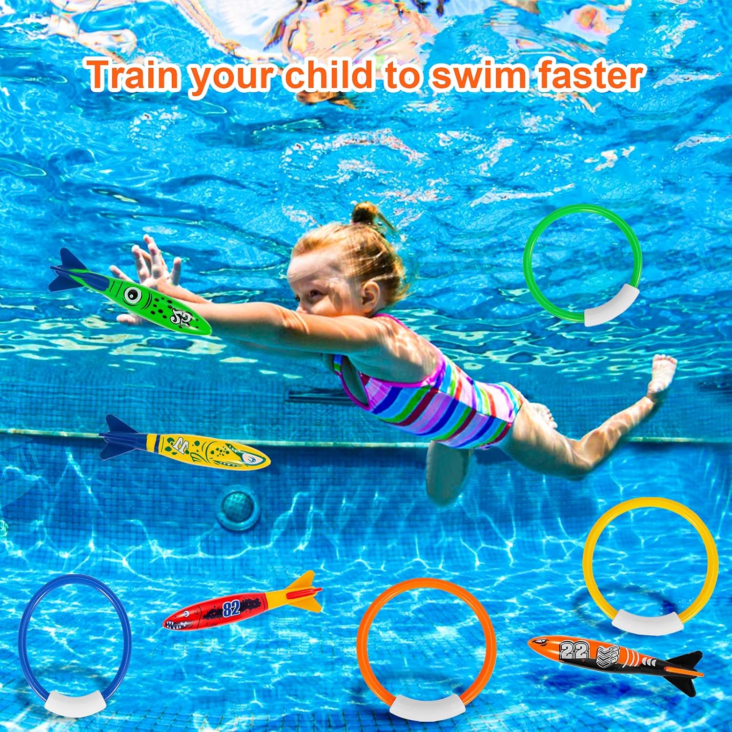 32Pcs Diving Pool Toys with Water Guns - Sunglasses - Underwater Swimming Toys - Pool Party Favors - Blaster Soaker Guns - Water Ring - Whistle - Torpedo Bandits - Diving Gem - For Kids Girls Boys