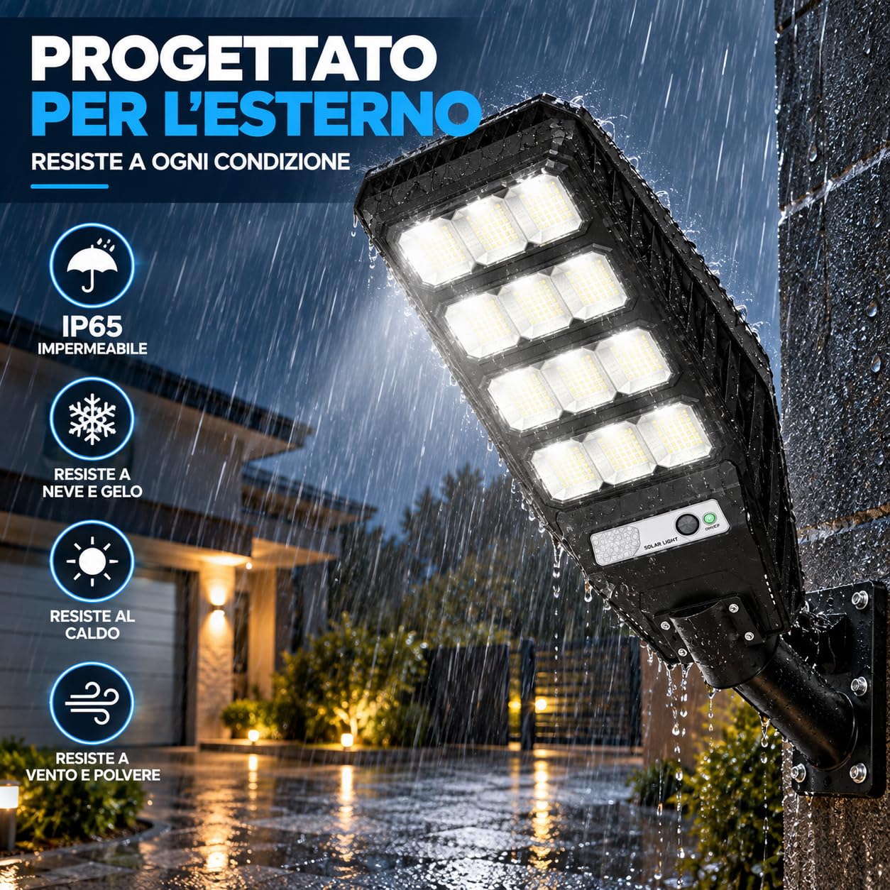 Lampione Solare LED 600W da Esterno, Sensore di Movimento, Telecomando, IP65