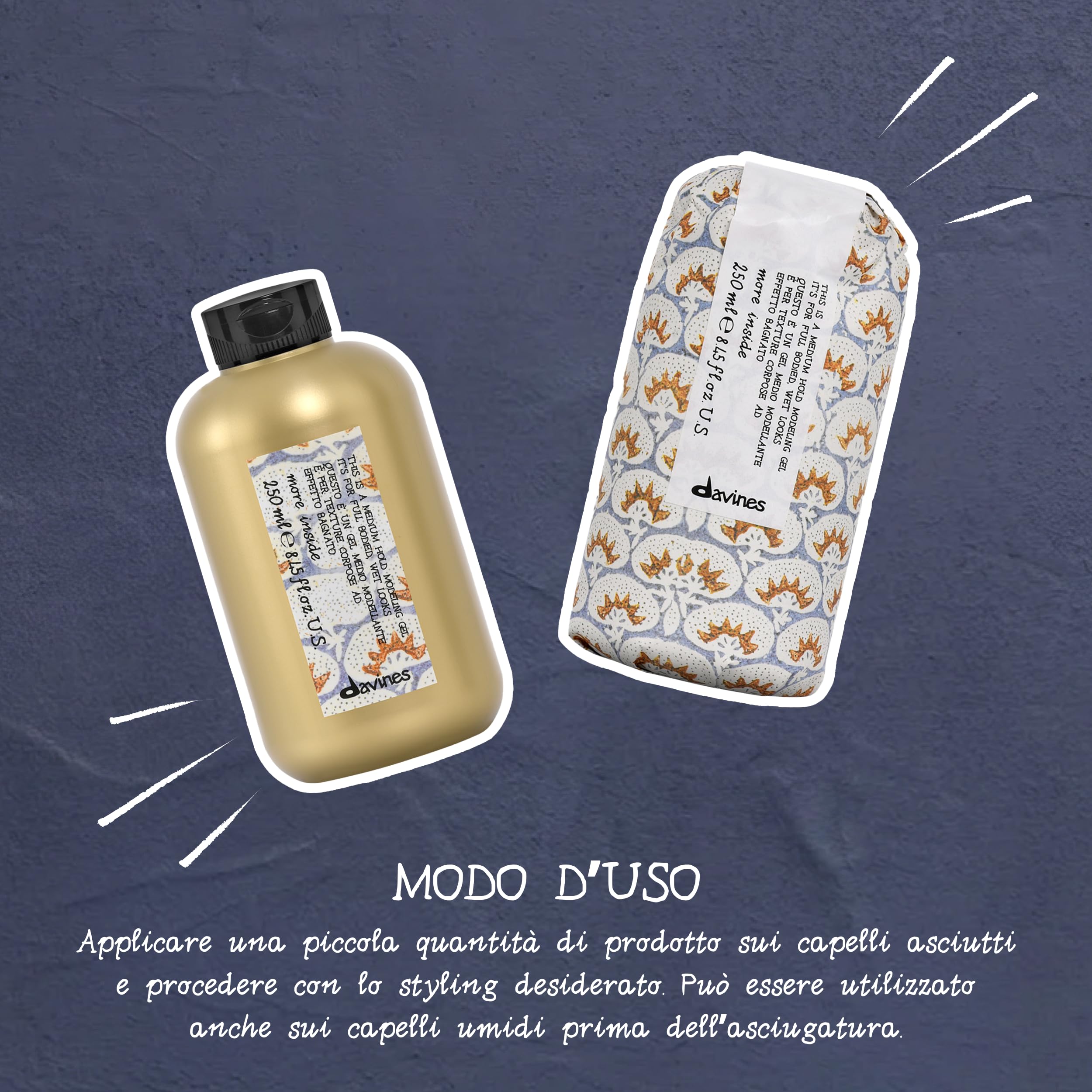 Davines MORE INSIDE Questo è un Gel Tenuta Media - Gel effetto bagnato capelli ricci - Ideale per look strutturati e lucidi - 250 ml