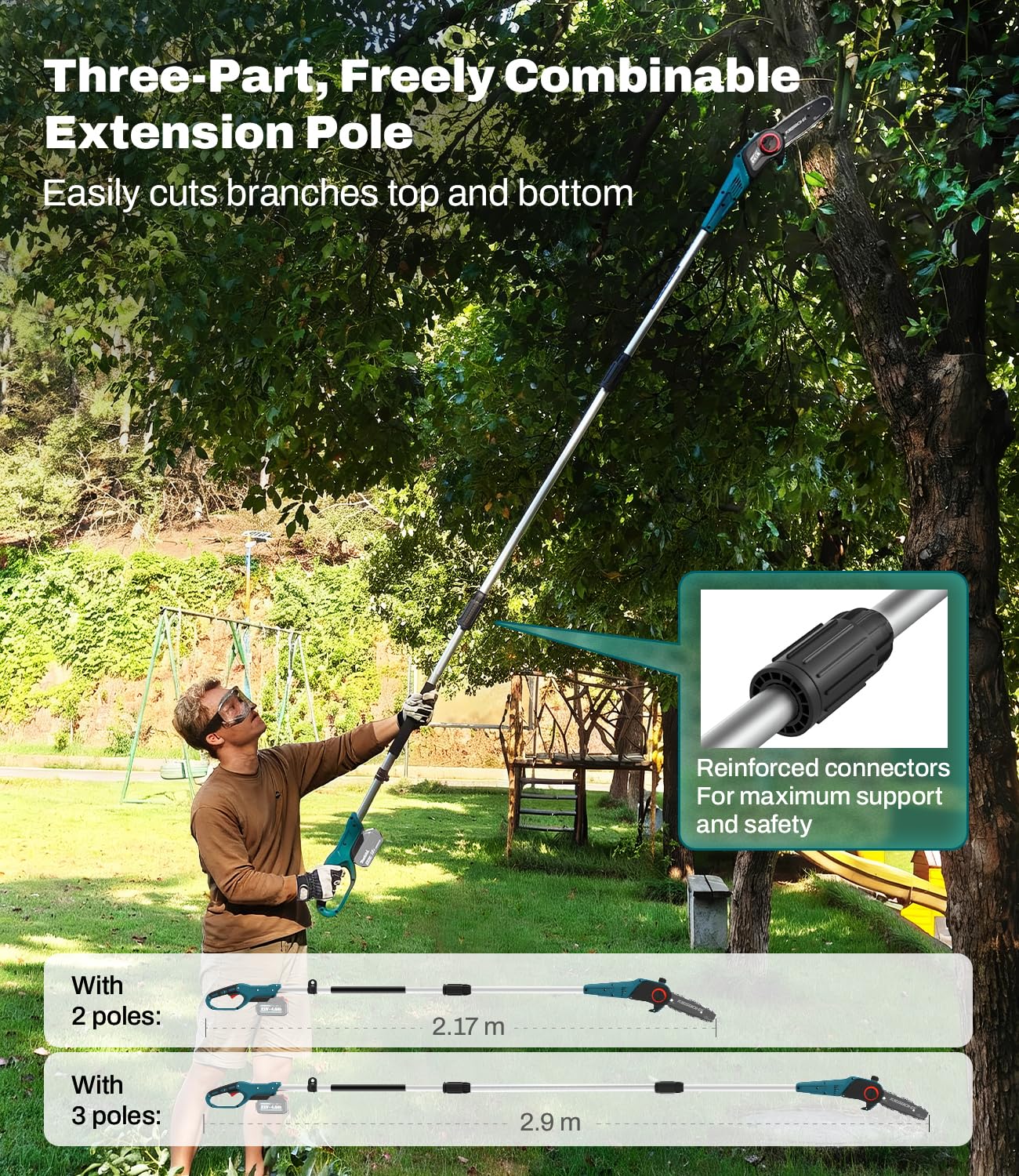 Akku Hochentaster Kompatibel mit Makita 18V-Akkus, CSH001 Akku Astsäge Teleskop, 8 Zoll Kettensäge mit Verlängerung, 20 cm Schwertlänge, Motorkopf mit 15° Neigung (ohne Akku)