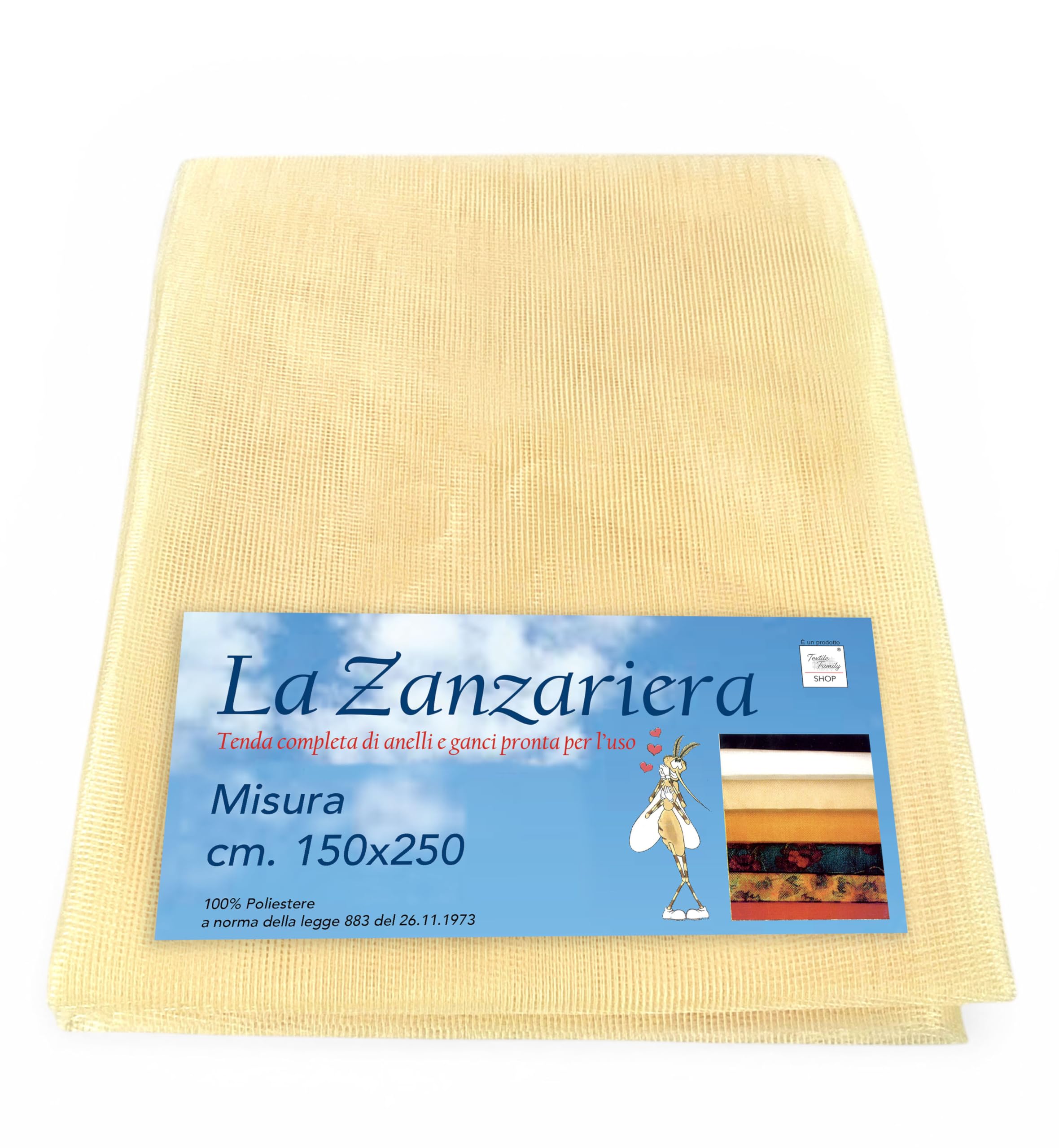 Tex family Tenda Zanzariera da Esterno Balcone Giardino | Rete Anti Insetti con Frangia e Occhielli | Poliestere Resistente | Ideale per Porta e Finestra | Cm. 150x250 | Beige