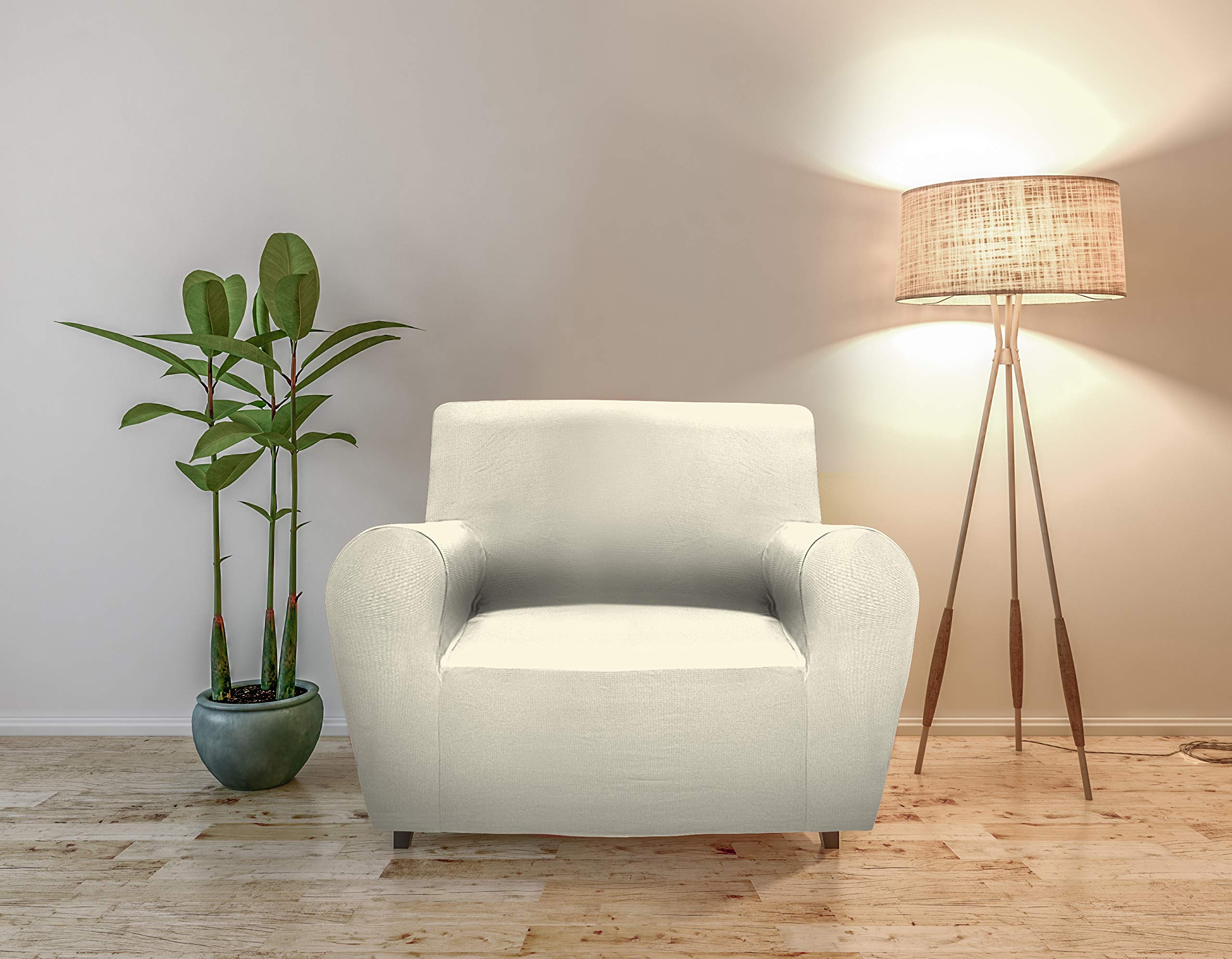GEMITEX Magico COPRIPOLTRONA in Tessuto Tinta Unita ED Elasticizzato, Polyester, Panna, Poltrona con Schienale Fino A 120 CM
