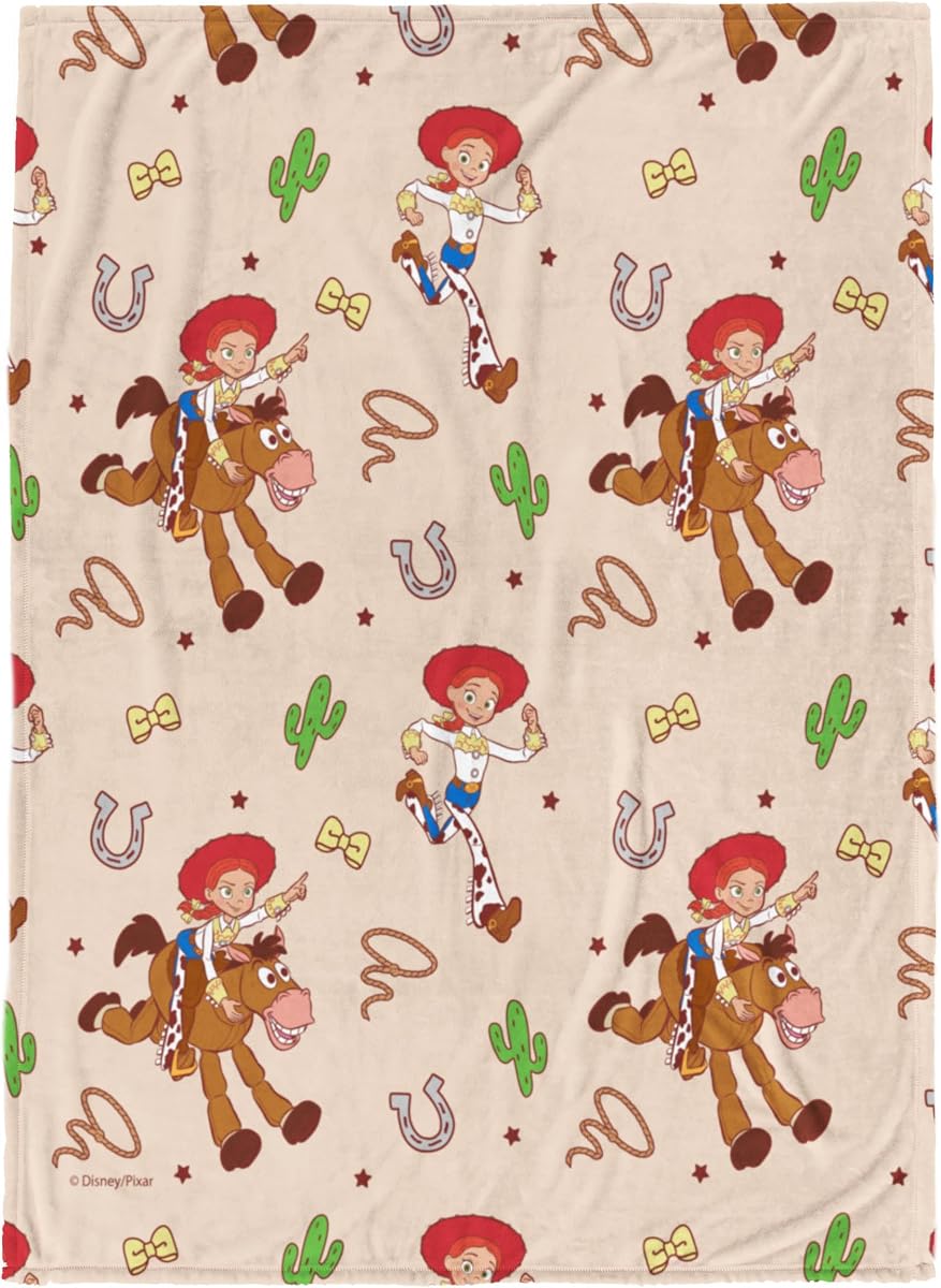 Jay Franco Disney Pixar Toy Story Jessie & Bullseye Plush Throw Blanket – 50x60 Ultra Soft Cozy Plush Fleece for Bed, Couch, Sofa, Home Décor, Official Licensed, Beige