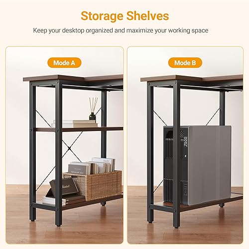 Miniatura 5 de CubiCubi Escritorio en forma de L, escritorio para computadora de 40 pulgadas con estantes de almacenamiento reversibles, escritorio de esquina para