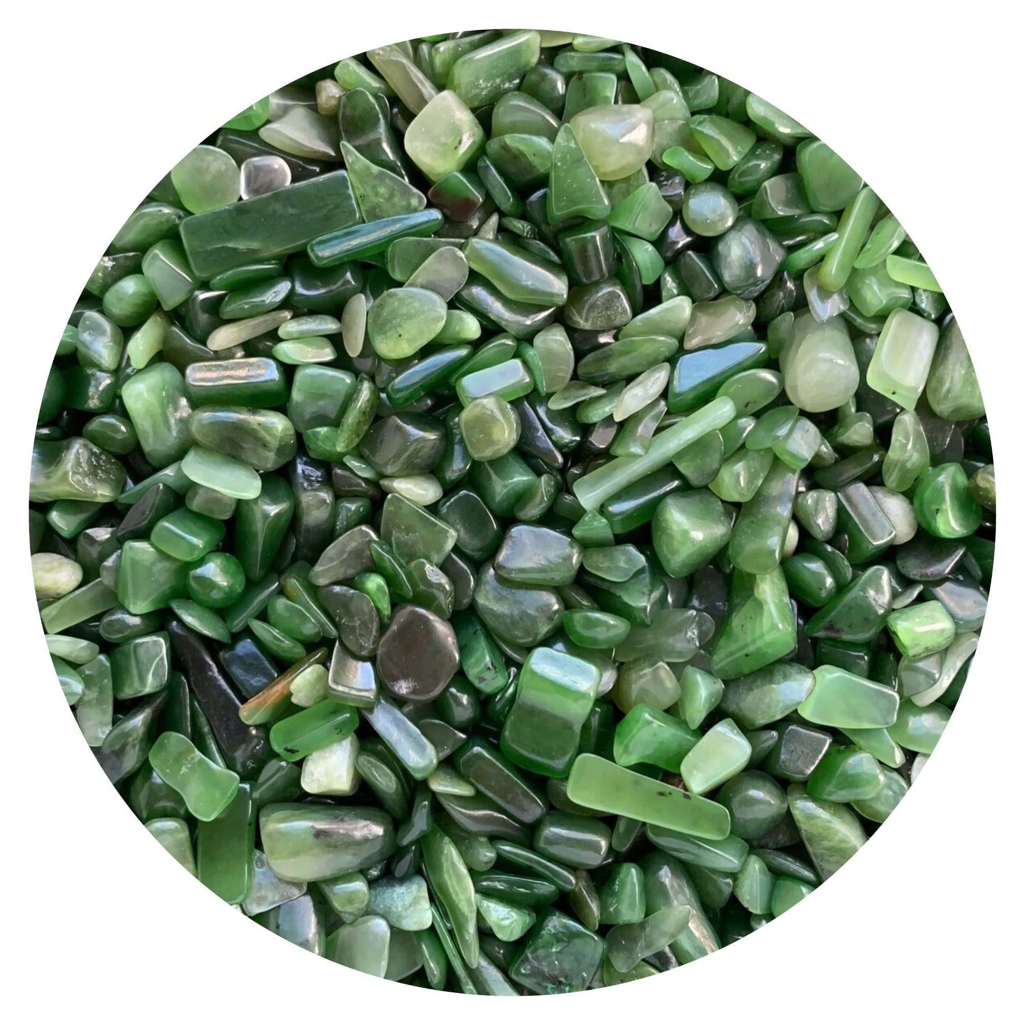 GAF TREASURES 2 oz Lot Natural Semi Nephrite Jade Tumbled Gemstone Chips, Crushed Mini Crystals, Undrilled Crystal Chips (Nephrite Jade)