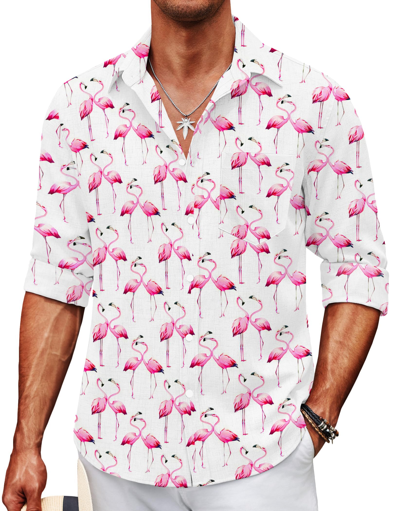 NGGBBDYGB Mens Hawaiian Shirts Long Sleeve Button Down Floral Printed Casual Tropical Beach Shirts
