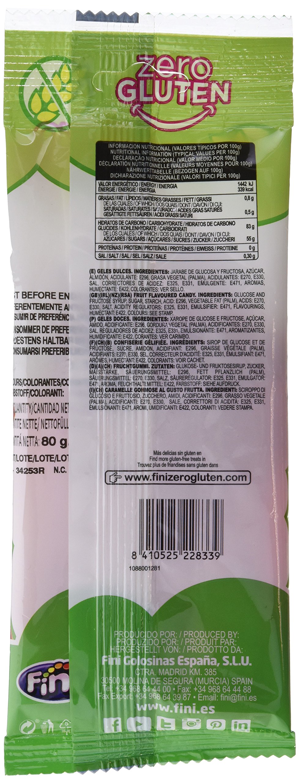 Fini Lenguas de Regaliz Sin Gluten Sabor Fresa - 80 gr (Paquete de 1)