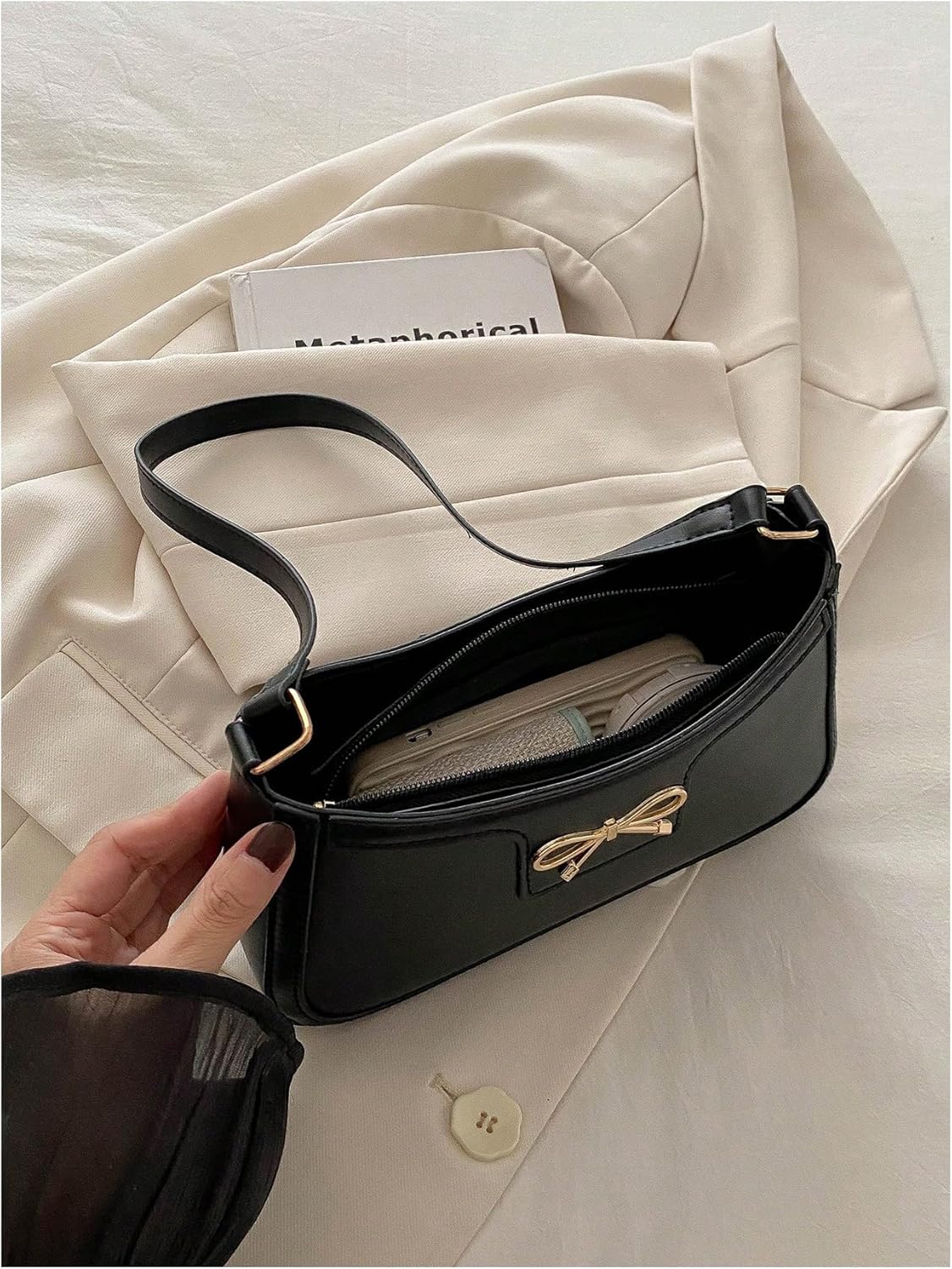 SweatyRocks Women's Bow Top Handle Clutch Purses PU Leather Underarm Shoulder Bags - Image 5