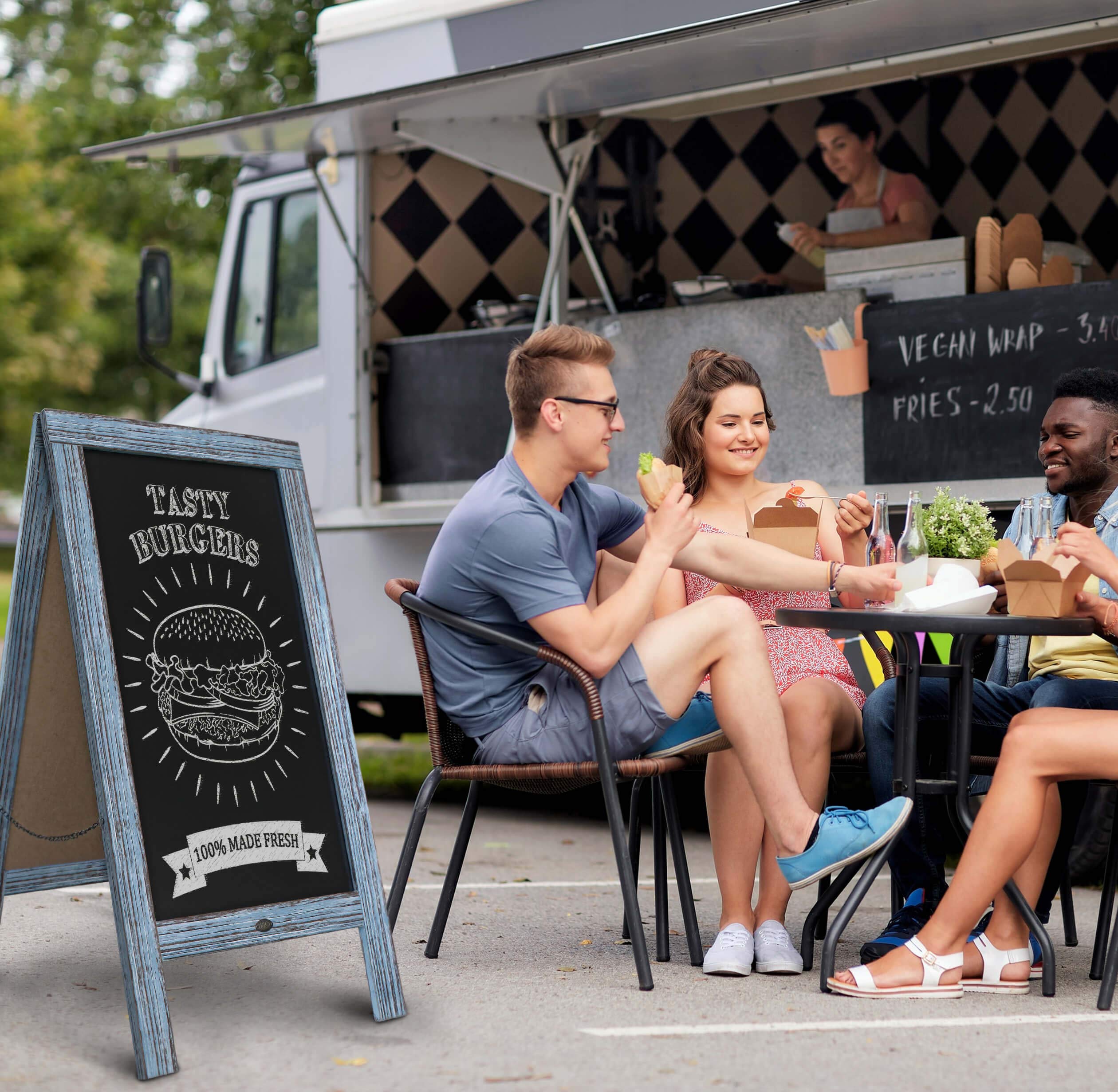 Rustic Vintage Wooden Blue Magnetic A-Frame Chalkboard / Sidewalk Chalkboard Sign / Large 40" x 20" Sturdy Sandwich Board / A Frame Restaurant Message Board Display