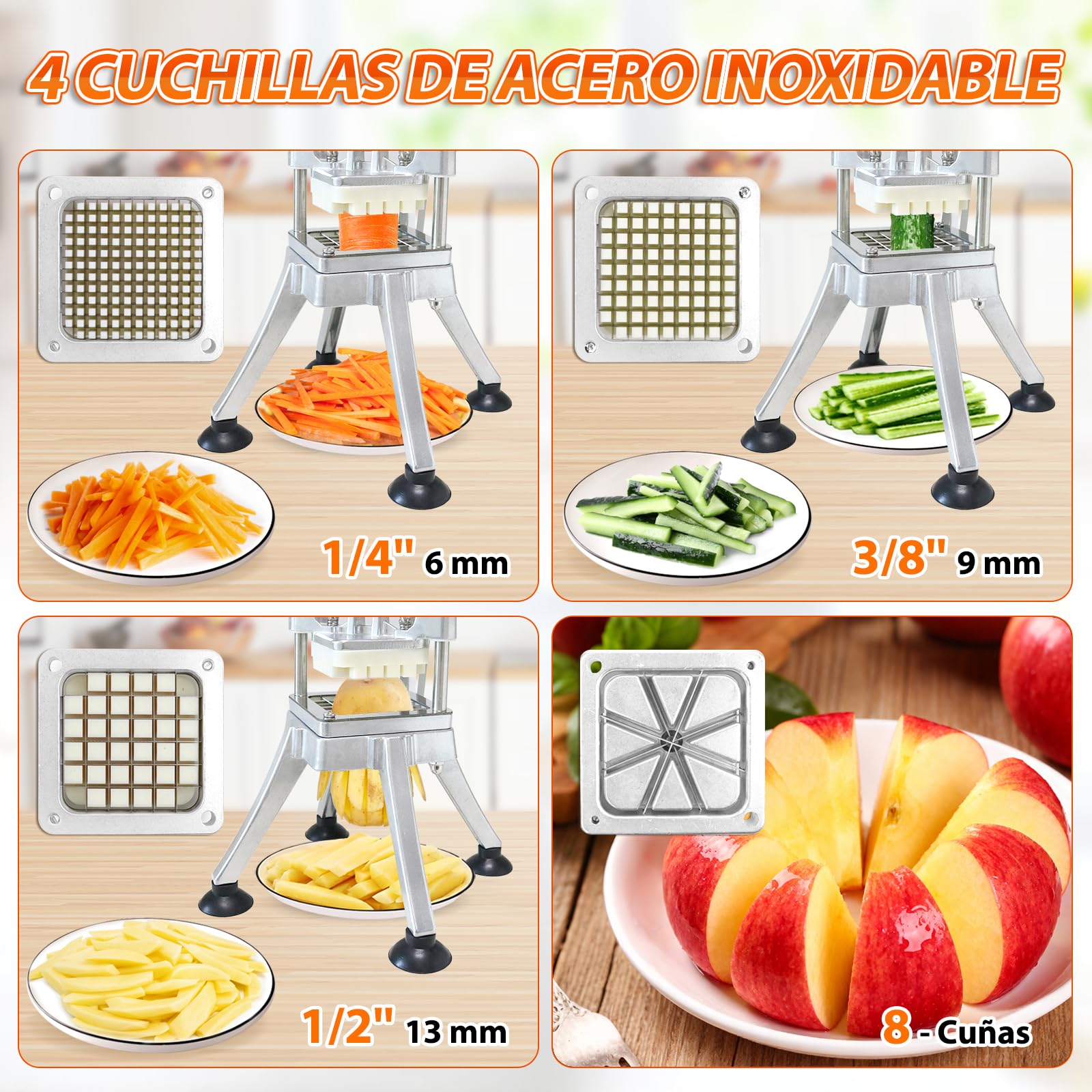 Anatole Cortador de Patatas Fritas Profesional Vertical con 6mm 9mm 13mm Cuña Cuchillas de Acero Inoxidable Cortador de Frutas y Verduras Manual para Zanahoria Pepino Cebolla Manzana Limón