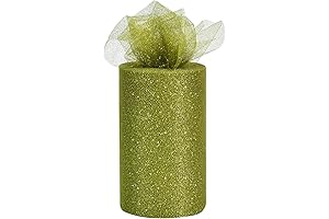 ToniFUL 6Inch x 50Yard Tulle Christmas Tree Skirt Dark Green Glitter Tulle for Tutu