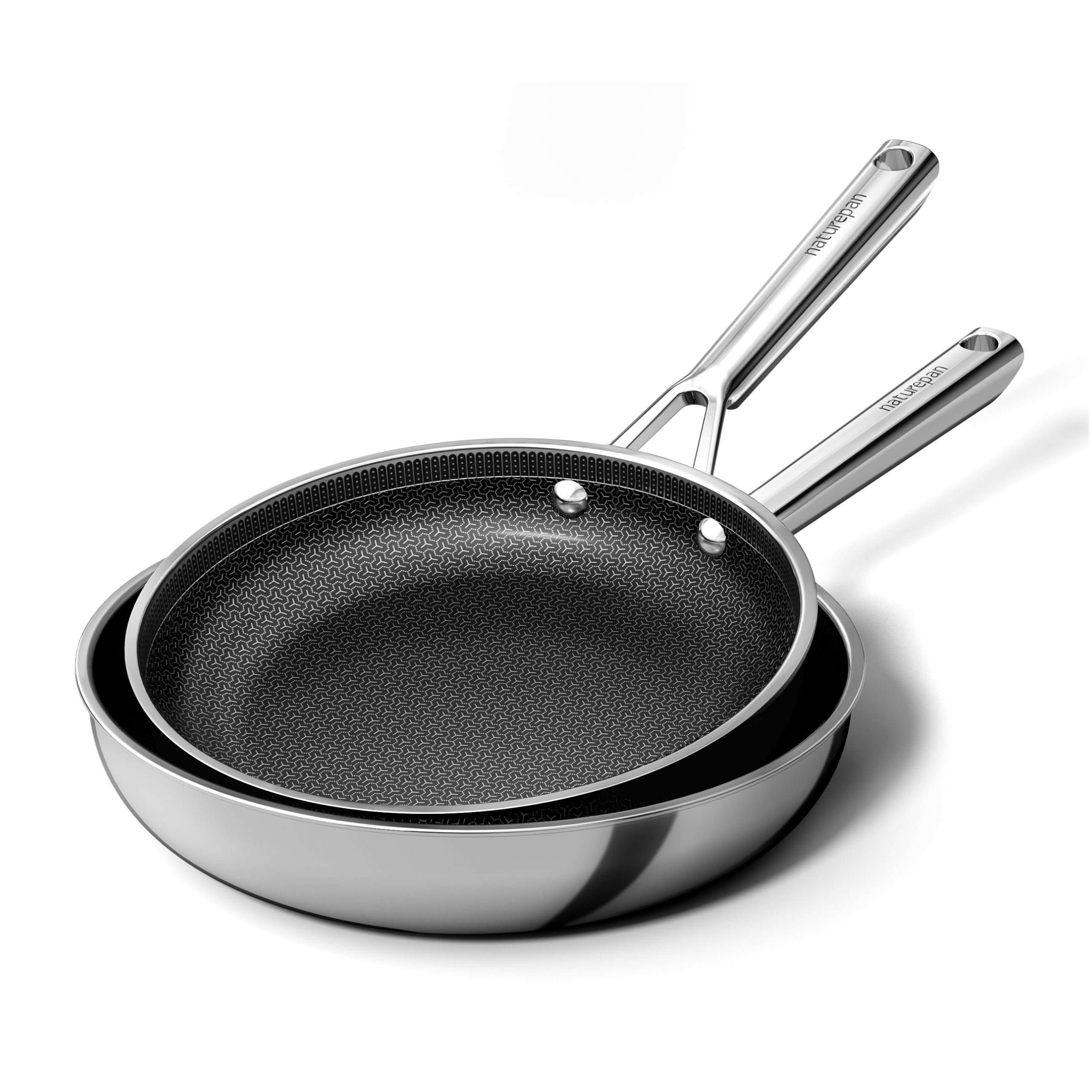 Edelstahlpfanne Pfannenset 2-teilig 24+28cm, DiamondTitan-Keramikbeschichtung, Antihaft Wabenpfanne, Pfanne induktion, Für alle Herdarten, Kühlbleibendem Griff, Spülmaschinenfest