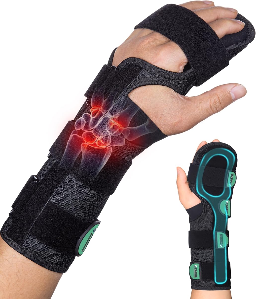 Férula de mano en reposo para recuperación de trazos con soporte para dedos | Inmovilizador nocturno con férulas extraíbles para alivio del túnel carpiano, artritis y tendinitis, muñequera ajustable para mano izquierda