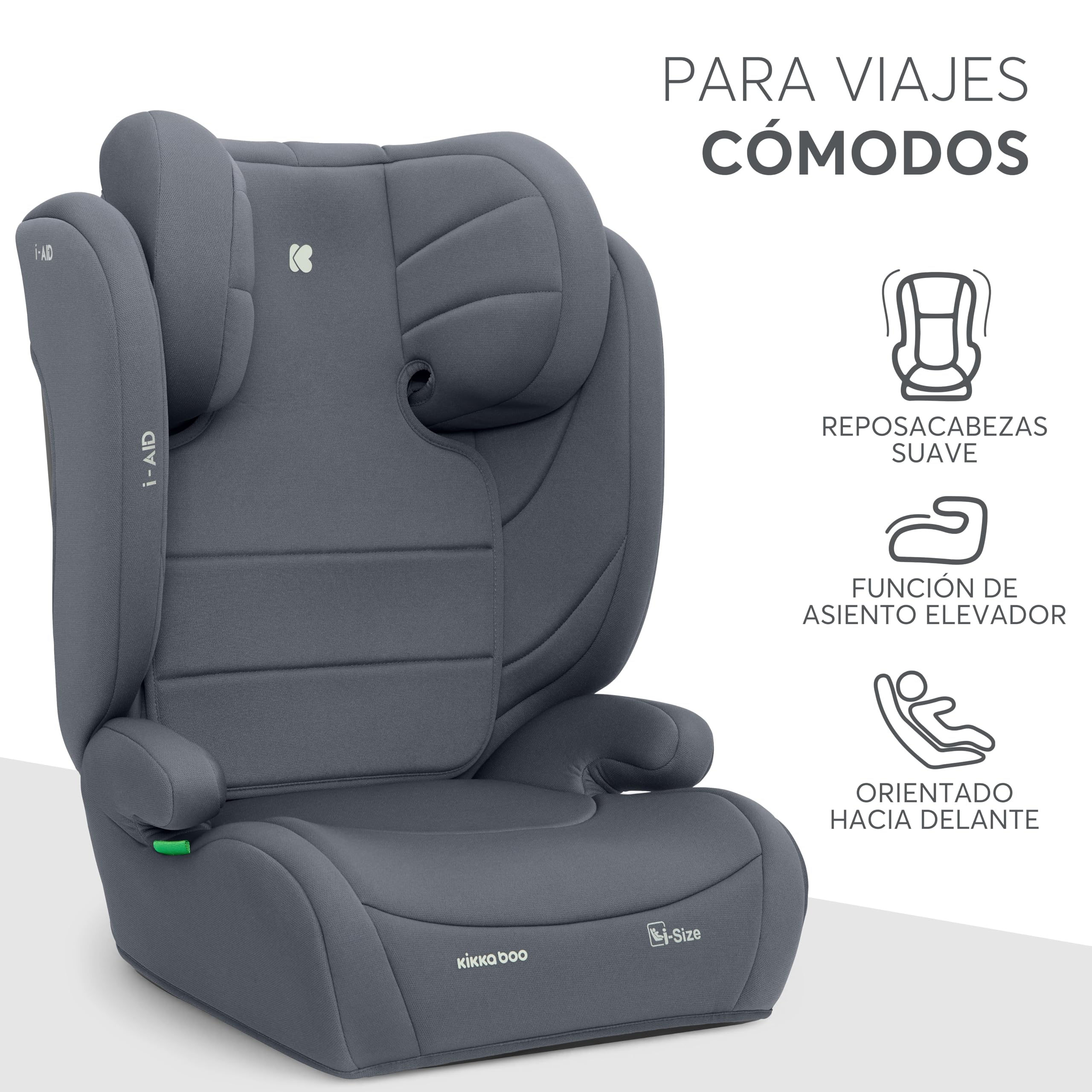 KikkaBoo Silla Coche Grupo 3 (15-36 kg, 100-150 cm) i-AID, Silla Para Niño sin ISOFIX, i-Size, De 3,5 a 12 Años, 13 Posiciones Reposacabezas, Gris — view 7