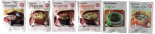 Kikkoman Instant Soup - Paquete variado de 6 Miso-tofu tofu sopa de espinacas Shiro Miso Aka Miso Osuimino japonés transparente Wakame