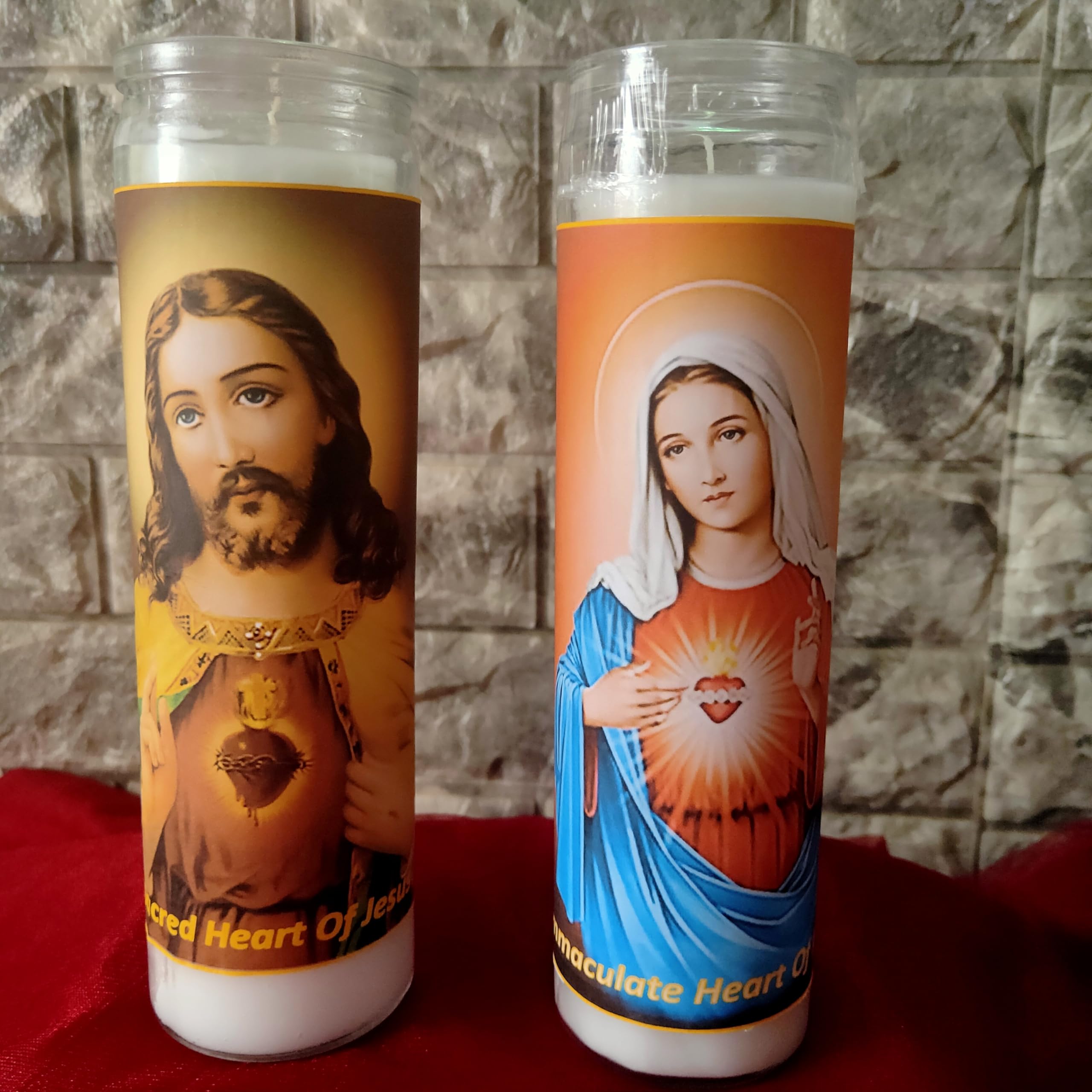 Esther casa Candles Prayer Candles | Printed Prayer Candles | Pillar Candles for Religious | 7 Days Long-Burning Unscented Candles (Sacred Heart of Jesus and Immaculate Heart of Mother Mary-image-3