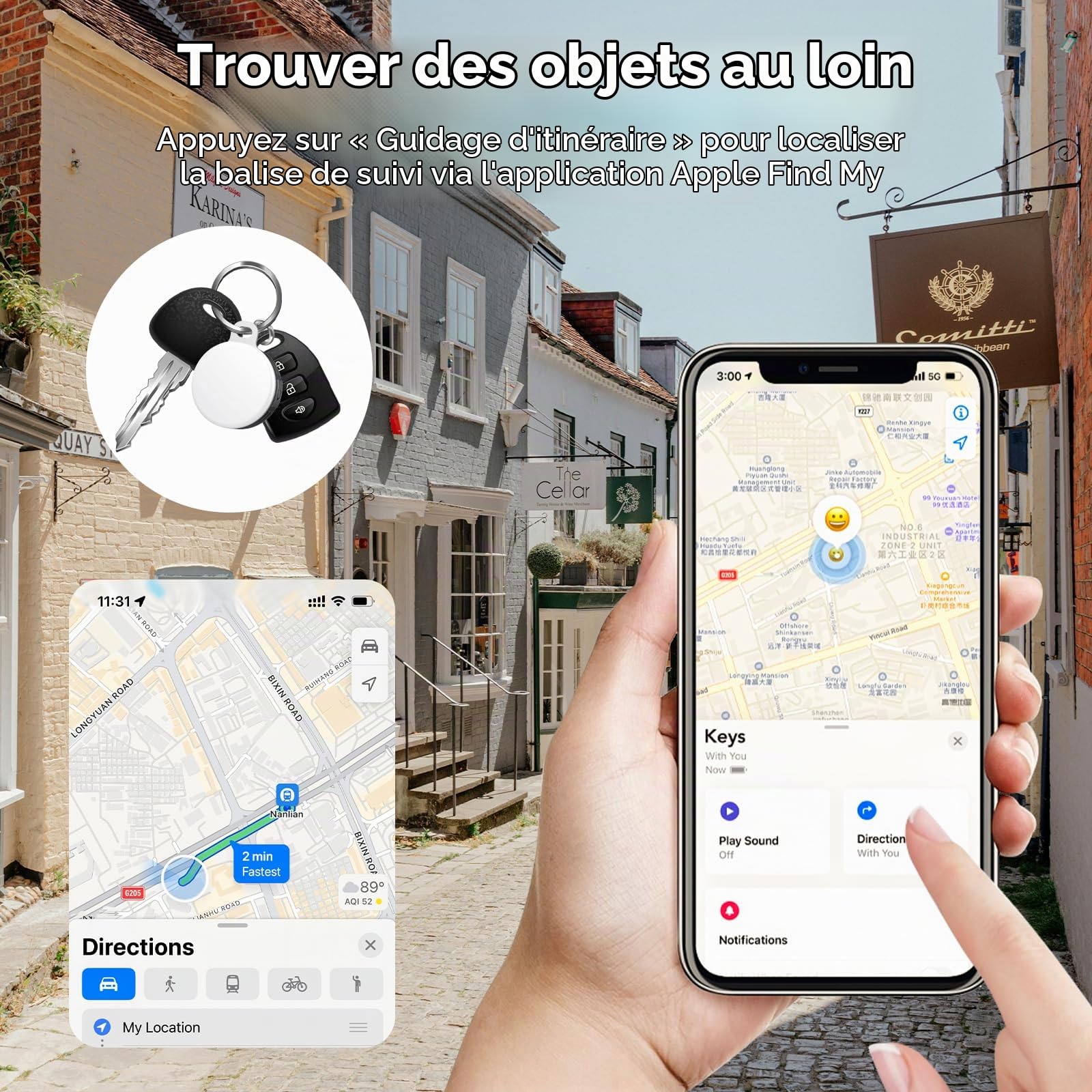 Air Traceur Tag Lot de 2 avec 4 Modes Light, Compatible avec Apple Localiser (iOS Uniquement), Smart Tag pour Les Balades Nocturnes, Le Camping,Localisateur d'objets pour Portefeuilles Clés Sacs