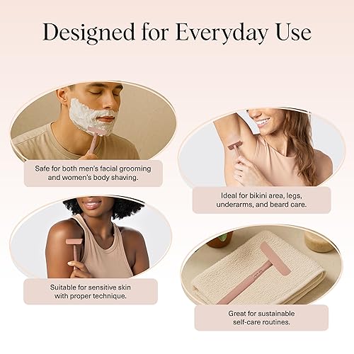 Miniatura 6 de Kitsch Recambios de cuchillas de afeitar de doble filo, cuchillas de afeitar de seguridad para un afeitado suave y cómodo, repuestos de acero