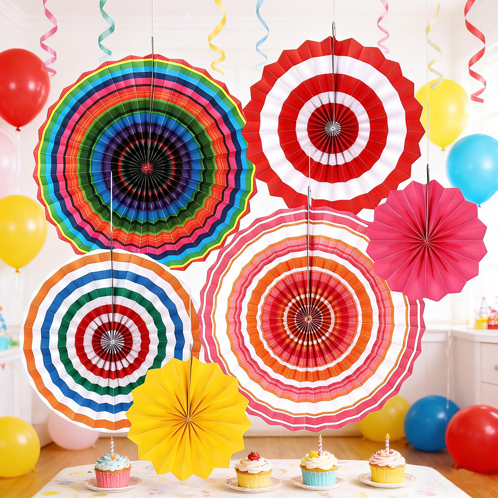 elthmpr Fasching Party Deko - 12 Stück Bunte Karneval Party Dekoration für Gartenpartys Geburtstage Hängende Papierfächer Sommerdeko Girlande für Feste Hochzeiten Tischdeko