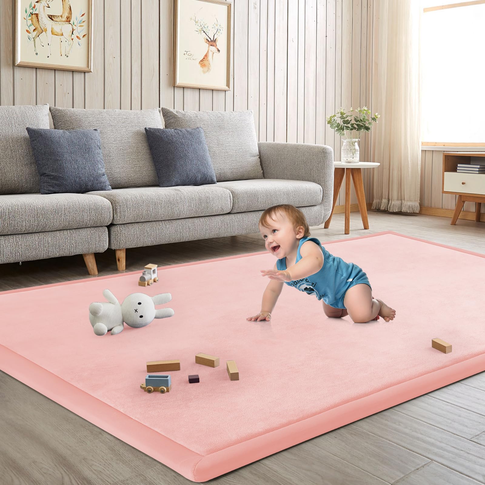 ILPEOD Baby Play Mat for Floor Nursery Rug Muscle Mat Area Rug Playroom Rug 59"x71" Playpen Mat Memory Foam 1.3" Thick Crawling Mat for Babies,