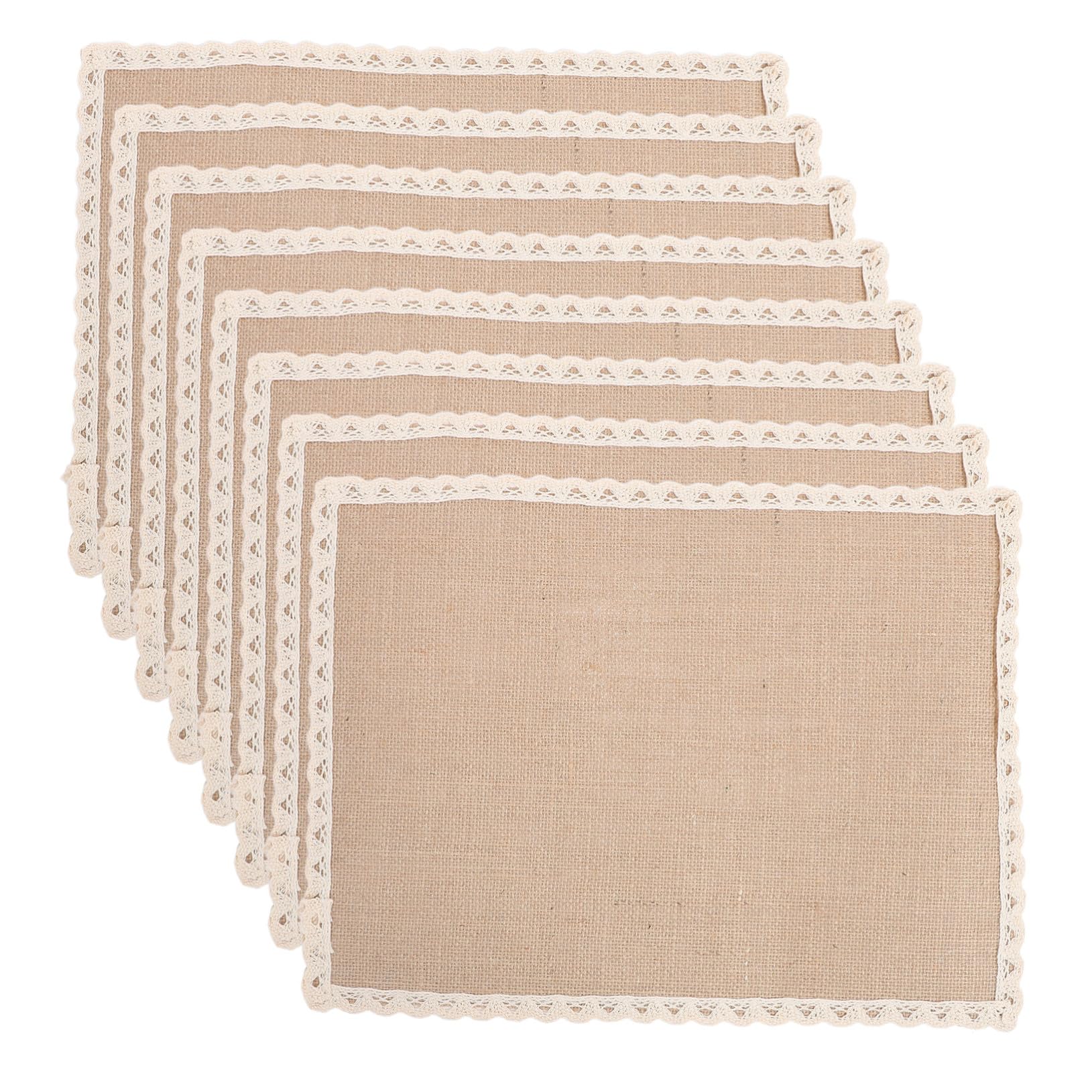 Garneck Napperons Rectangulaires avec Bordure en Dentelle Ondulée Set de 8 en Jute Beige Protection Polyvalente pour Table à Manger Style Champêtre Élégant