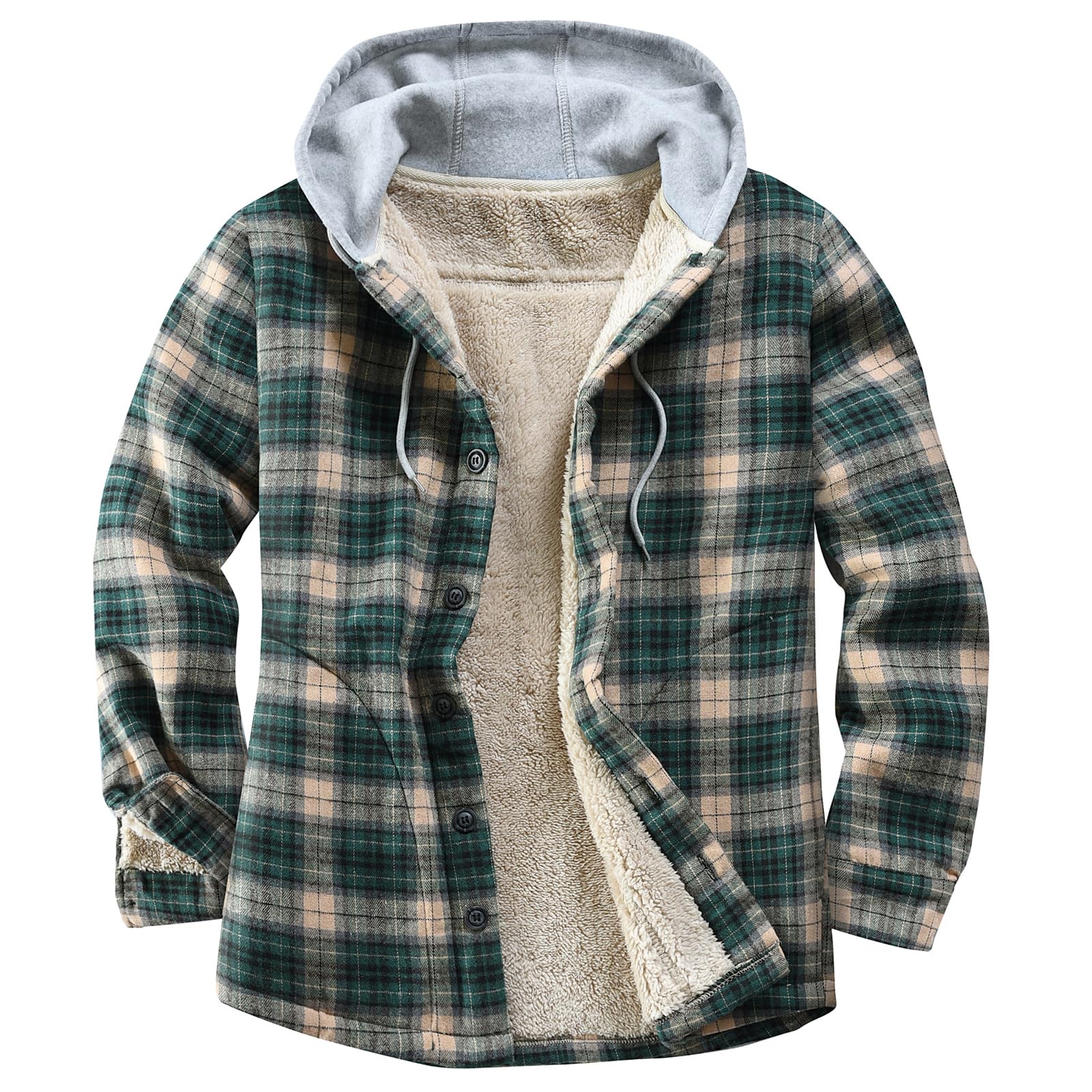 Men's Cotton Plaid Shirt Jacket Fleece Flannel Sherpa Button Down