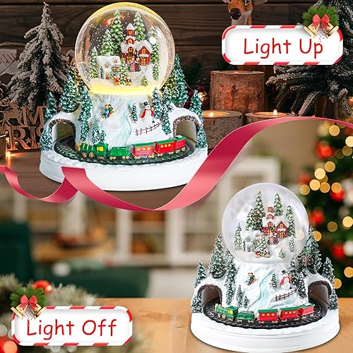 Miniatura 8 de MUMTOP Globo de nieve de Navidad, casas de pueblo de Navidad con tren giratorio, escena de nieve iluminada que cambia de color, globos de nieve de
