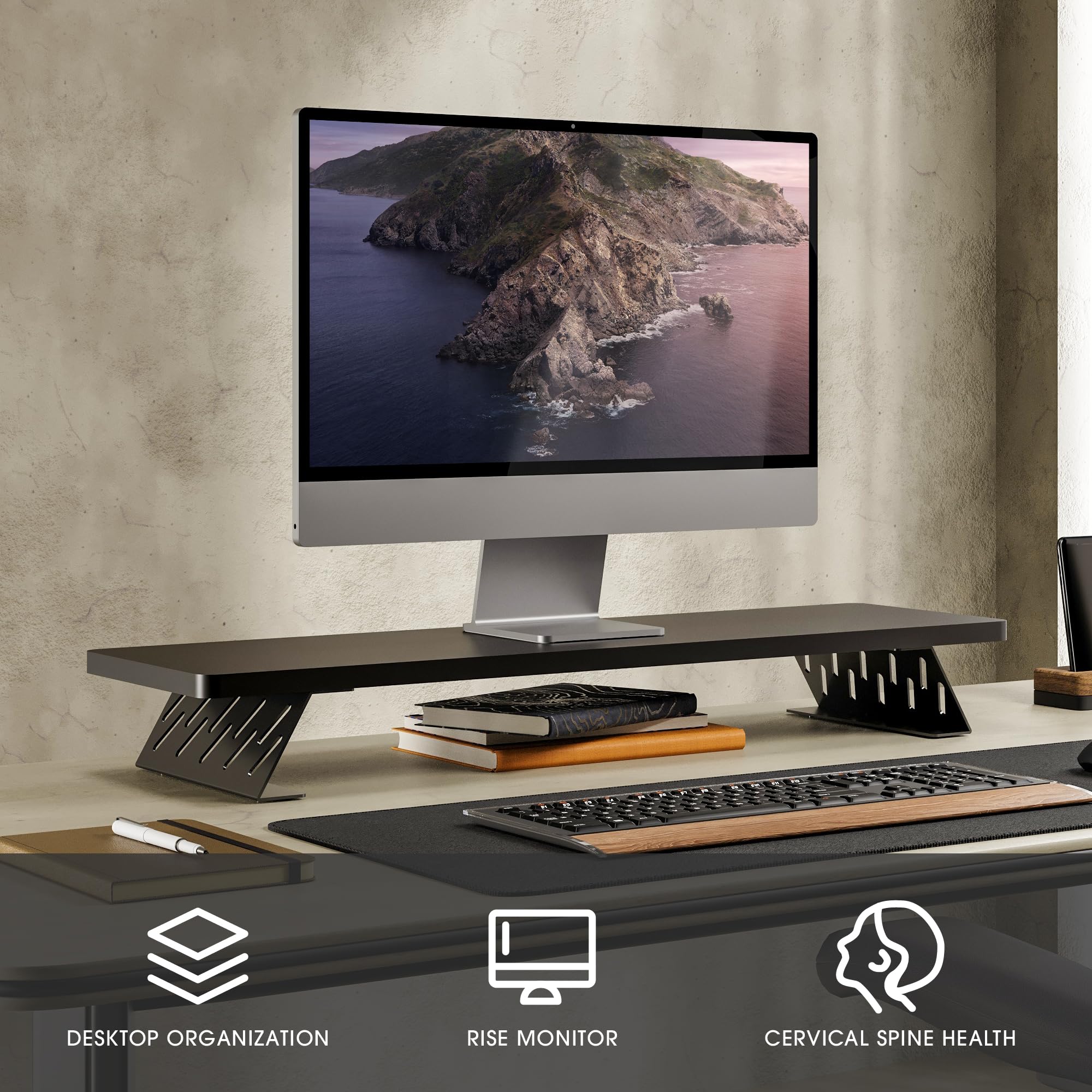Fenge Réhausseur d'Écran d'Ordinateur, Support de Moniteur Portable, 80×23,5×10cm, Charge 25KG, Noir