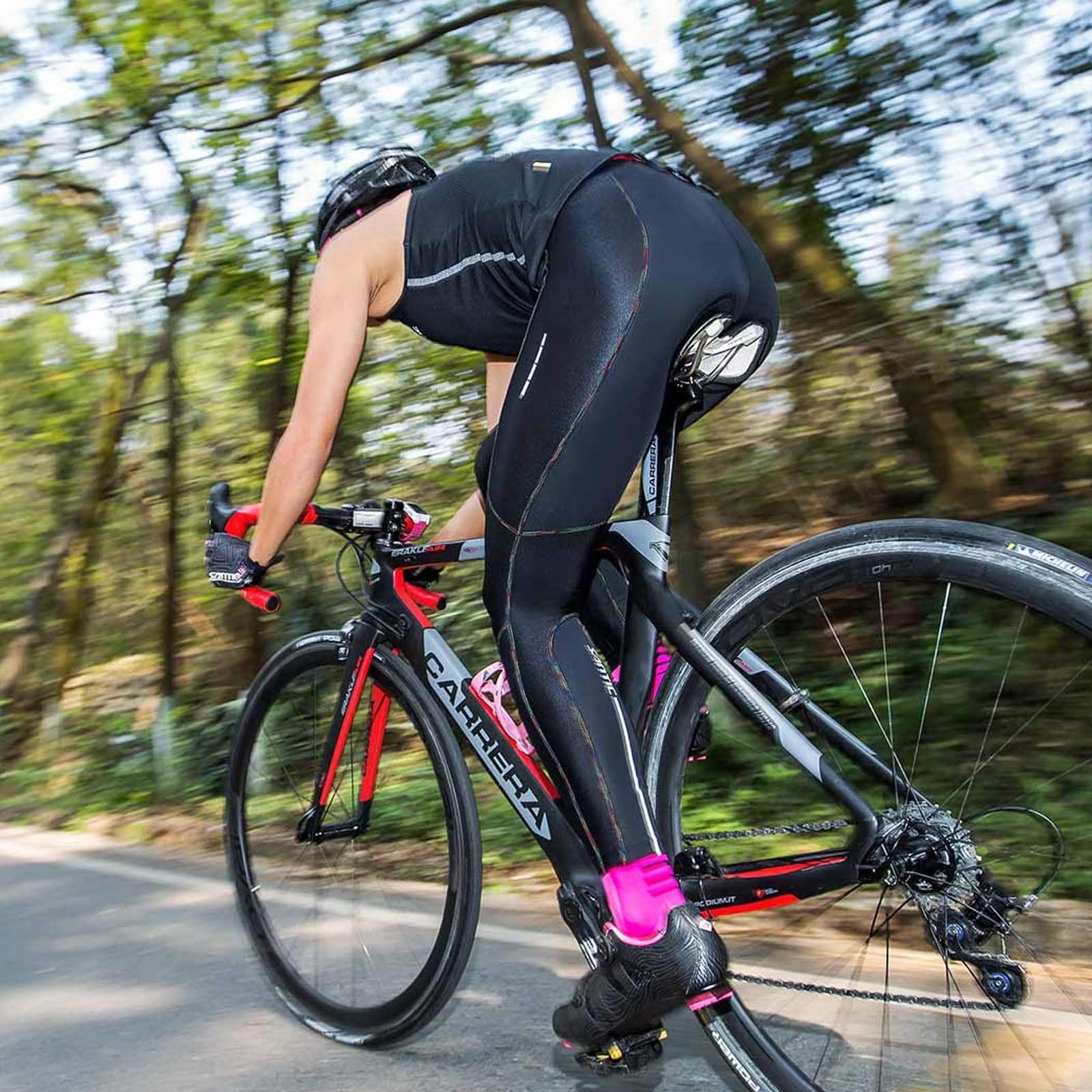 Santic Damskie spodnie rowerowe, długie, wyściełane, 7/8, legginsy rowerowe, legginsy, wyściełane, do jazdy na rowerze, MTB, elastyczne, szybkoschnące, oddychające, czarne, tęczowe