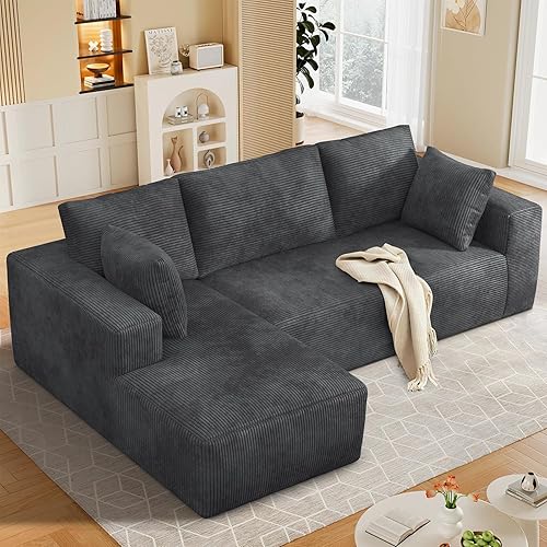 108" Modular Sectional Sofa with L-Shape Chaise, Couches for Living Room with Deep Seat & Spring Support, No Assembly Required, Corduroy Sectional Couches for Living Room Bedroom