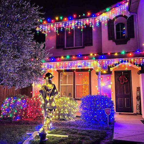 Miniatura 2 de Luces de Navidad de carámbano para exteriores, 33 pies, 400 luces LED de carámbano para exteriores, luces parpadeantes para interiores con 8 modos