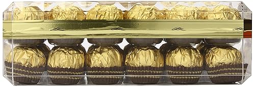 Vista 18 de Ferrero Rocher - Caja de regalo de chocolates, 12 unidades, surtido gourmet prémium, chocolate con leche y avellana, chocolate negro y coco, 4.6