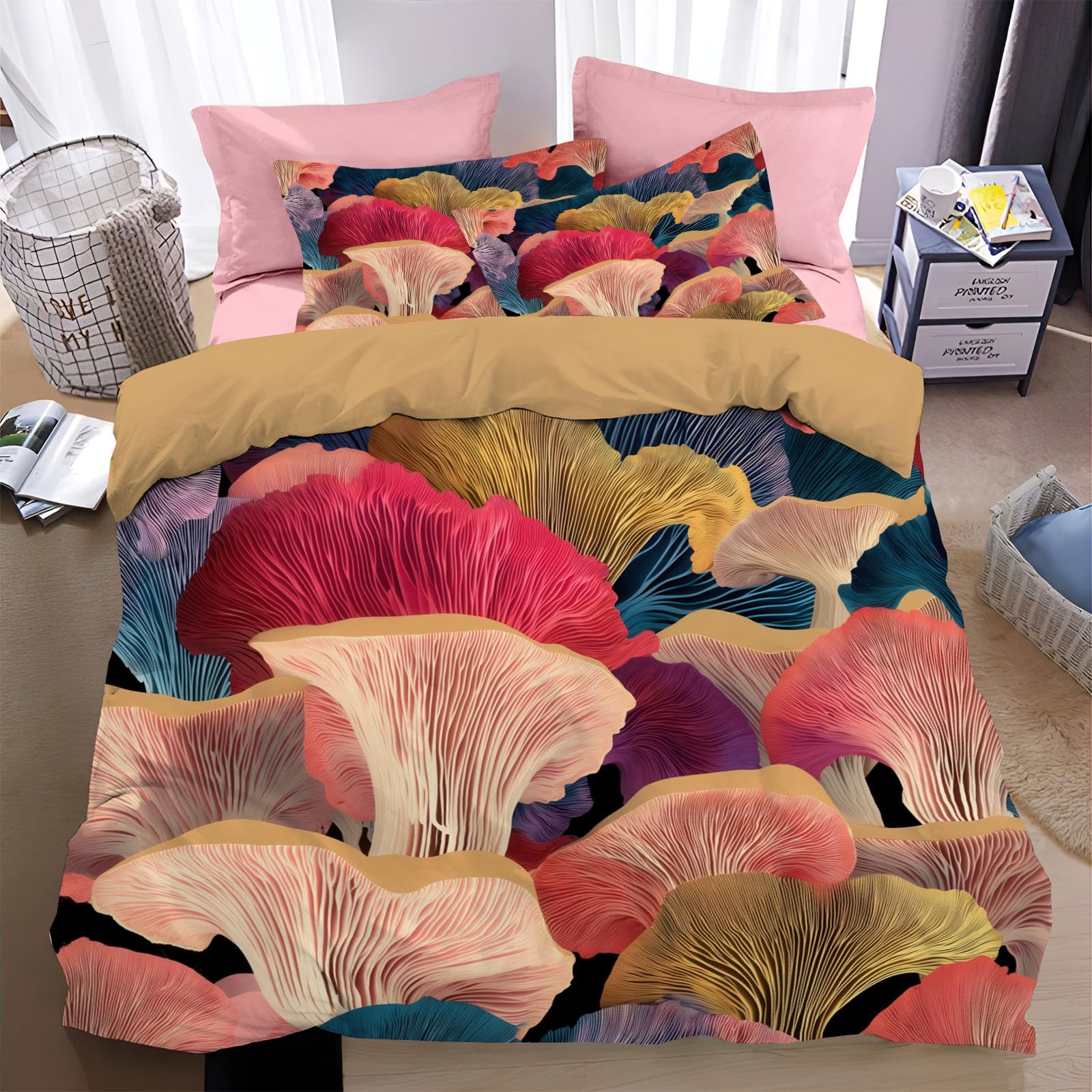 Housse de couette 220x240 rouge champignons pour ados et femmes rêveuses