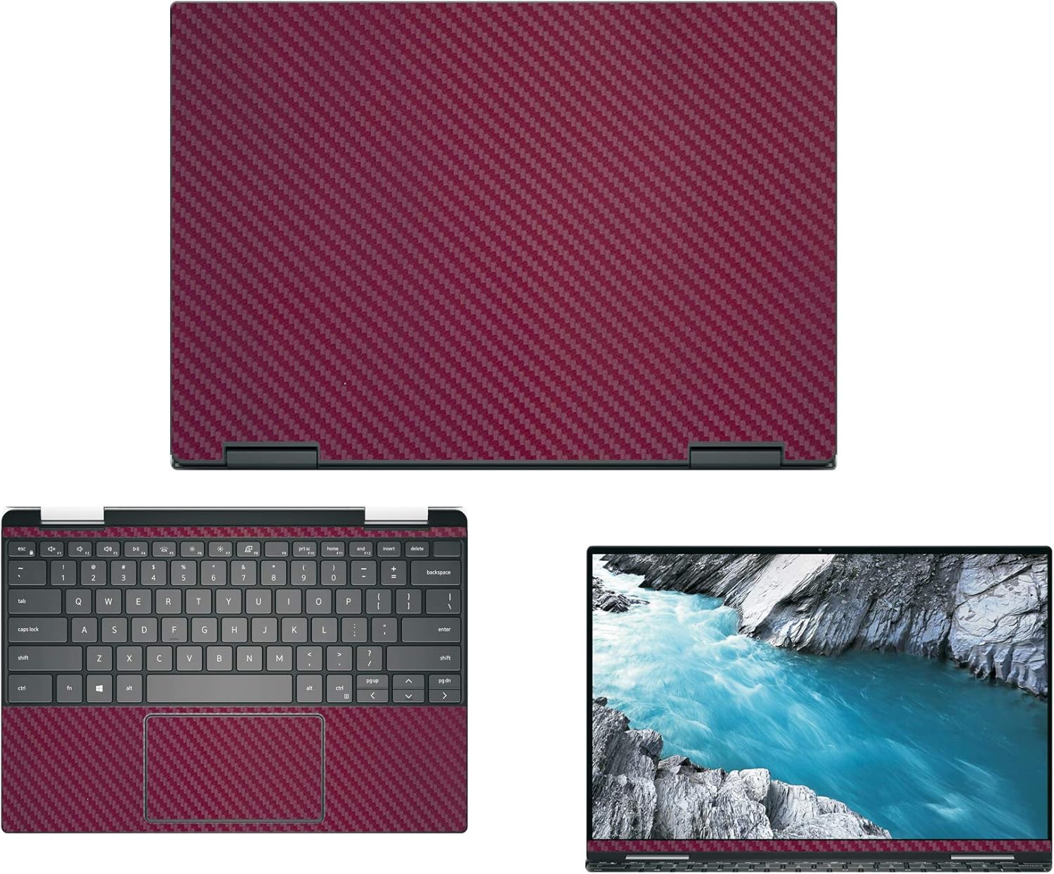 Decalrus - Protective Decal for Dell XPS 13 7390 2-in-1 (13.3" Screen) Laptop Wine Carbon Fiber Skin case Cover wrap CFdellXPS-7390-2-in-1Wine