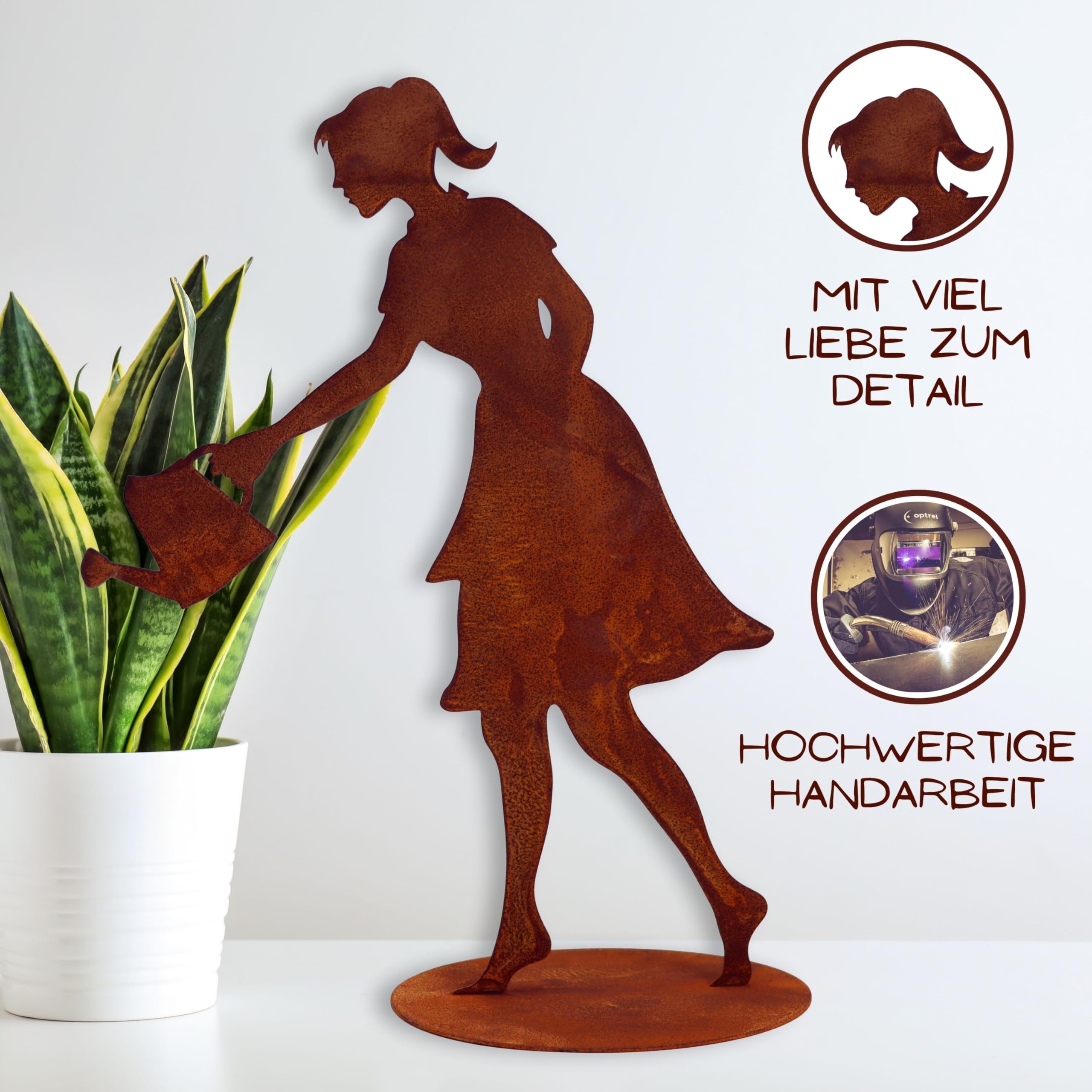 Rostikal Statua da giardino da 60 cm, perfetta statuetta arrugginita con piastra di base, decorazione da giardino resistente alle intemperie, regalo unico in design arrugginito