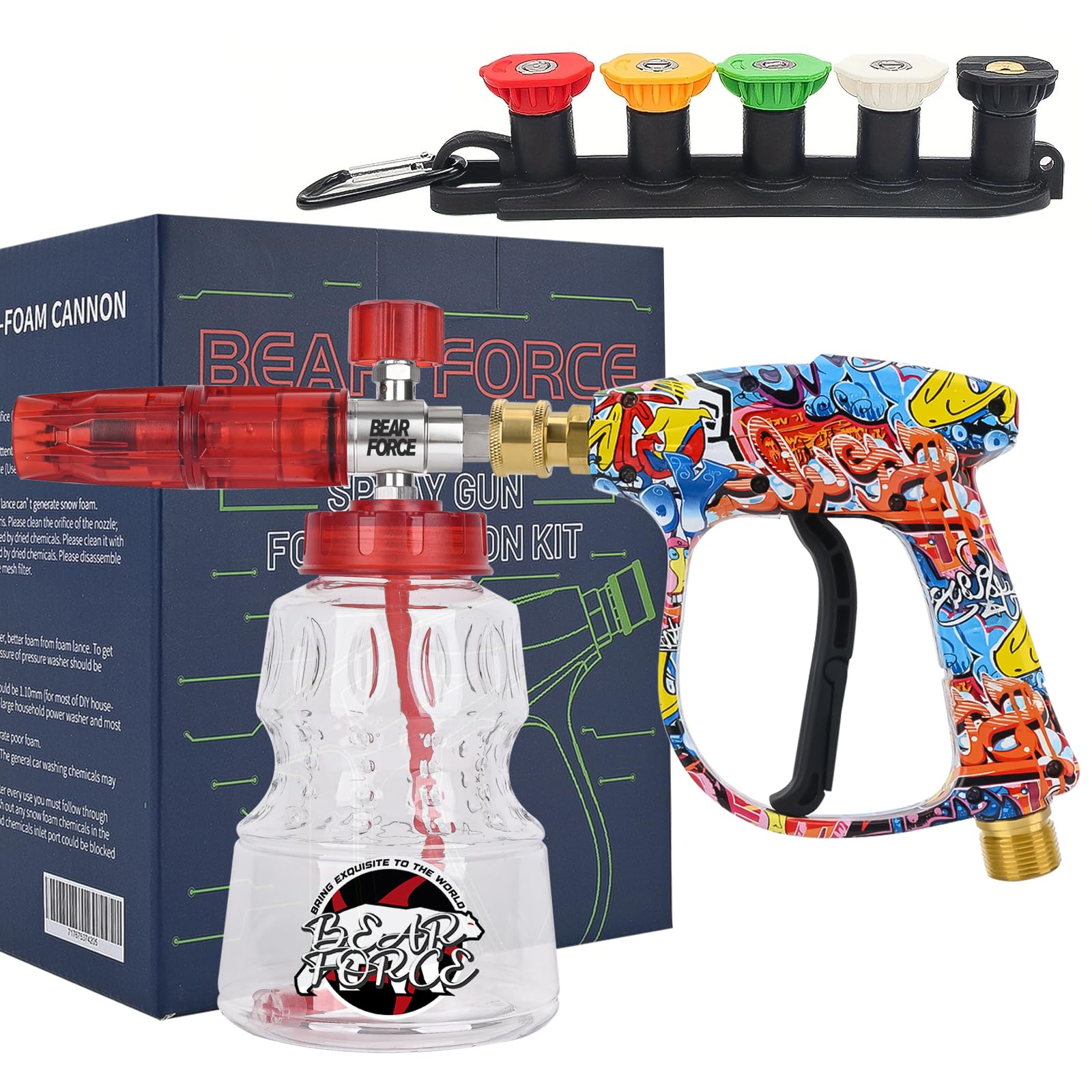 Bear Force Pistolet na wodę do myjki ciśnieniowej M22-ID14 mm i 1/10.2 cm szybkie uwalnianie działo z pianki śnieżnej - butelka 1 l, idealna do mycia samochodu i czyszczenia dziedzińca, do czyszczenia