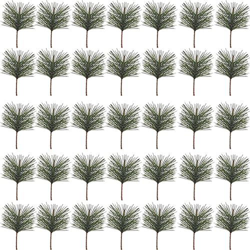 TIHOOD 35 agujas de pino verde artificiales, ramas pequeñas de pino, púas de pino verde falso, púas de pino verde falso para guirnalda de Navidad,