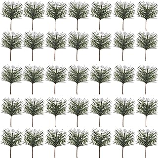TIHOOD 35PCS Artificial Green Pine Needles Branches - Small Twigs Stems Picks - Fake Greenery for Christmas Garland Wreath Embellishing and Home Holiday Garden Decoration