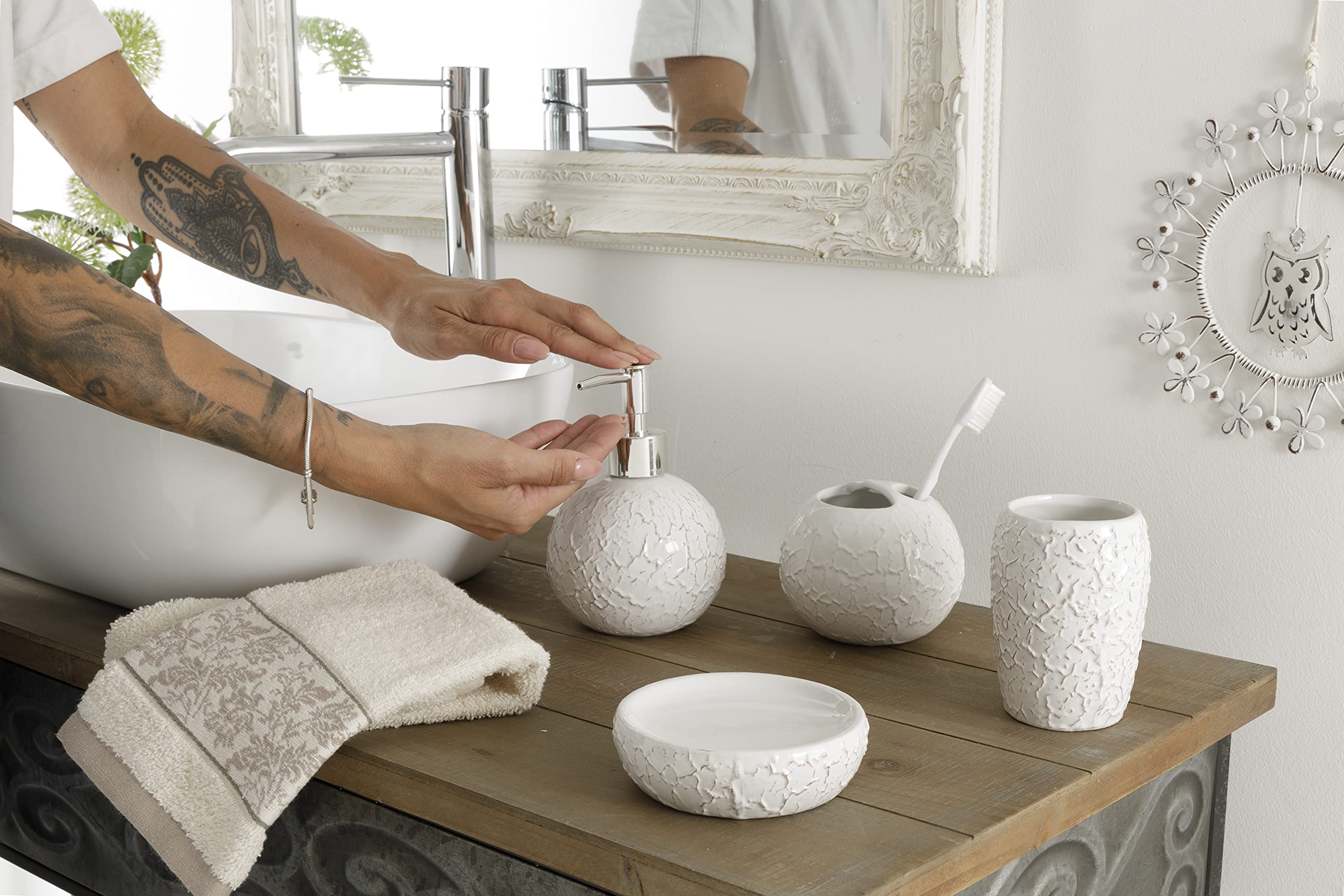 Set Accessori Bagno In Ceramica Montemaggi Baroni - 4 Pezzi, Grigio Chiaro, Con Dispenser E Portaspazzolino - Foto 8