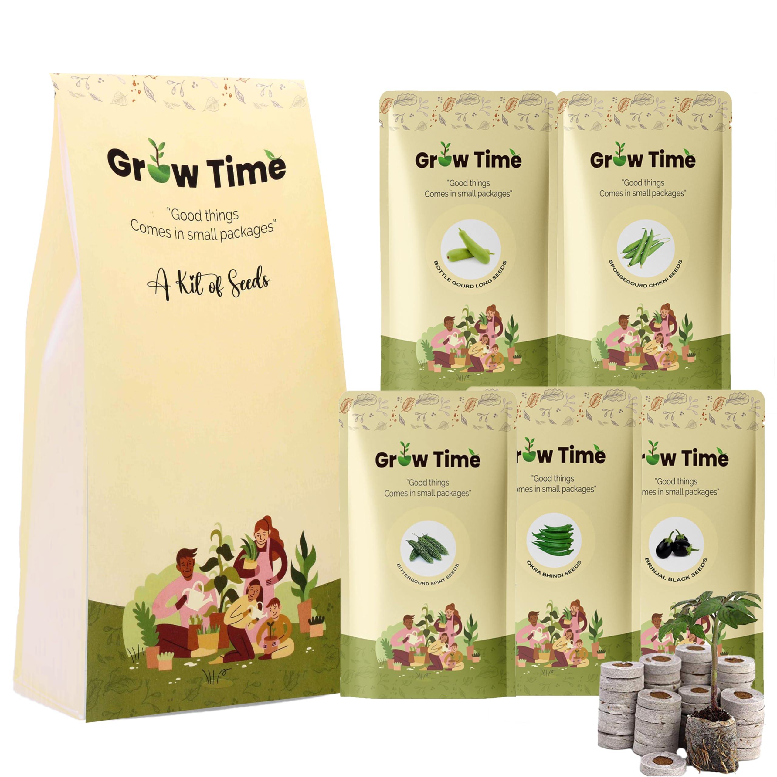 Growtime Summer Vegetable Seeds Kit Pack of 5 (Bottle Gourd Long, Spongegourd Chikni, Bitter Gourd Spiny, Okra (Bhindi) Green & Brinjal Round) + Free Coir Seed Germination Kit - 4 Pcs (B0CRFB9ZNP) Amazon Price History, Amazon Price Tracker