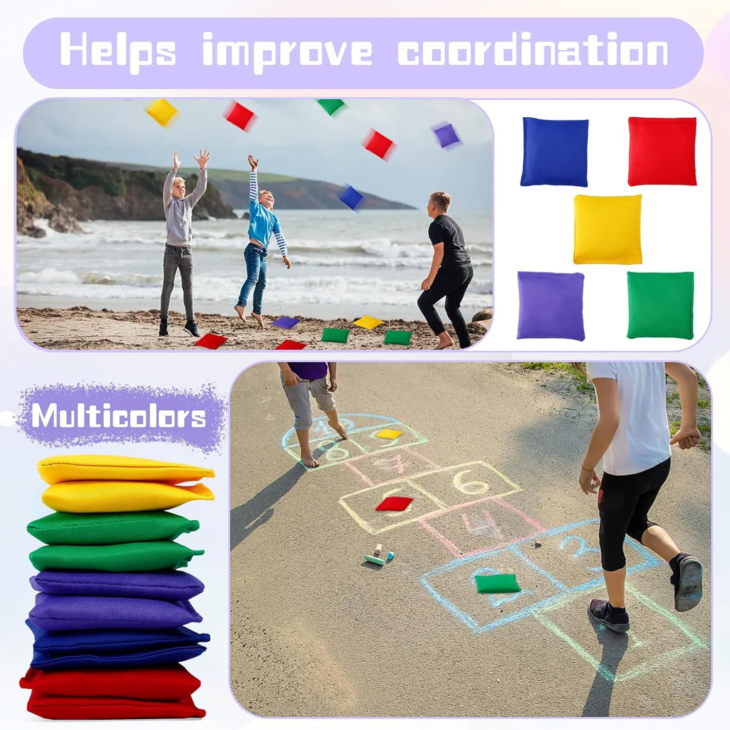 20 Stück Cornhole Säckchen, 10x10cm Nylon Sitzsäcke Werfen, Wurfsäckchen, Bean Bags Wurfspiel für Cornhole Spiel, Toss Bunte Bohnensäckchen Set für Outdoor Spiele (5 Farben)