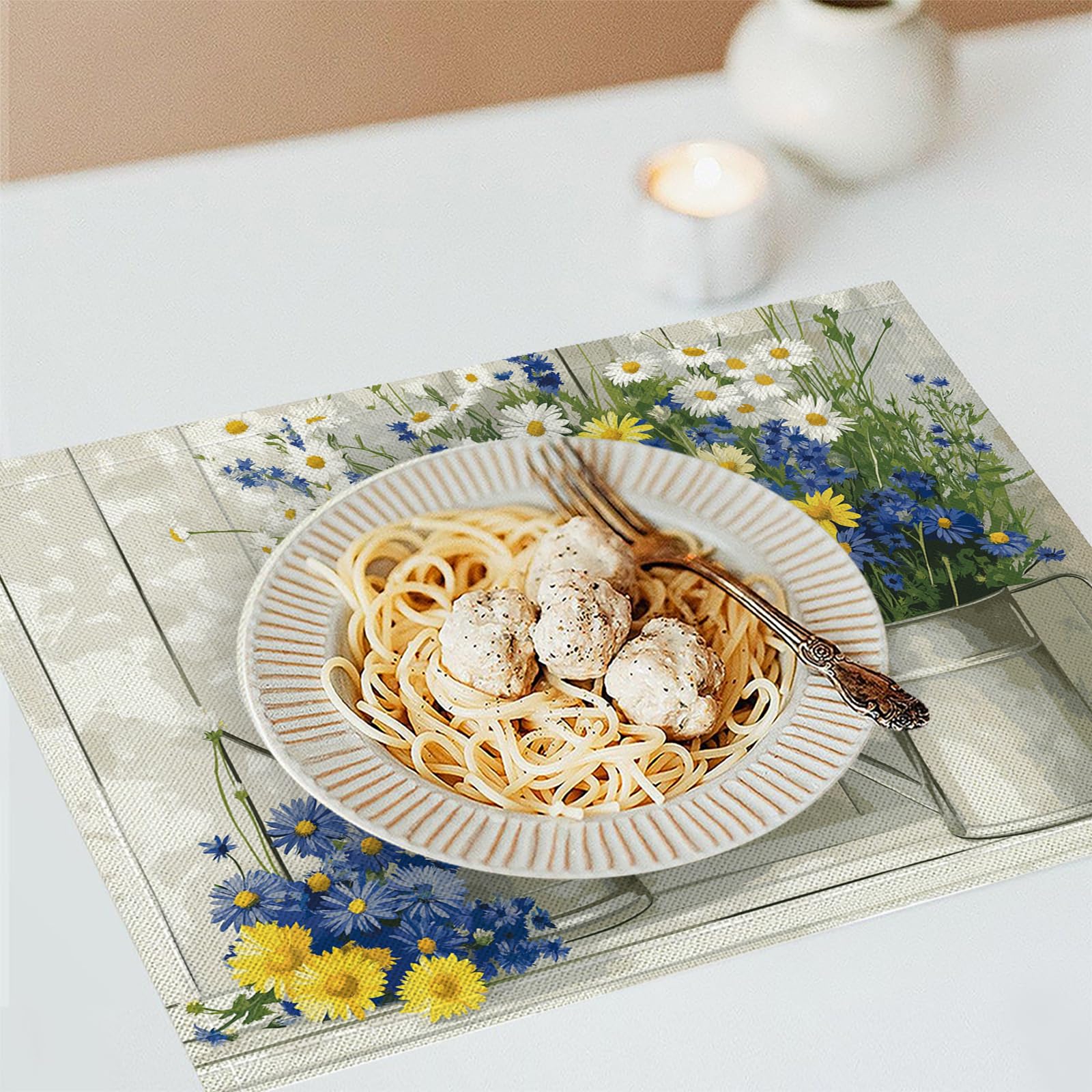 30×45cm Tovaglietta Americana Retrò in Cotone Lino Rettangolare - Tovagliette Set di 8 Vaso di margherite Resistente al Calore per La Cucina, Il L'Ufficio