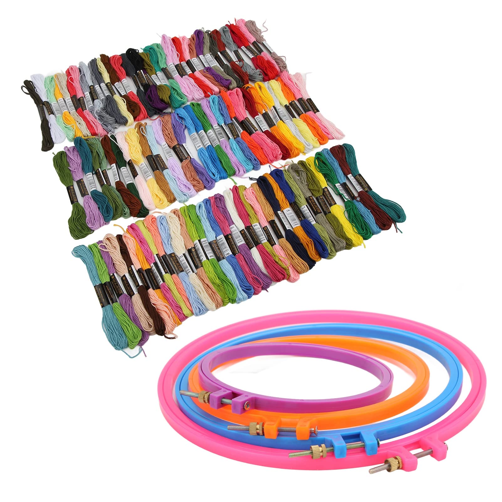 MEMEWOCA Kit da ricamo Cerchio da ricamo in seta in plastica rotonda Capannoni Filo da ricamo Strumenti per ricamo fai-da-te
