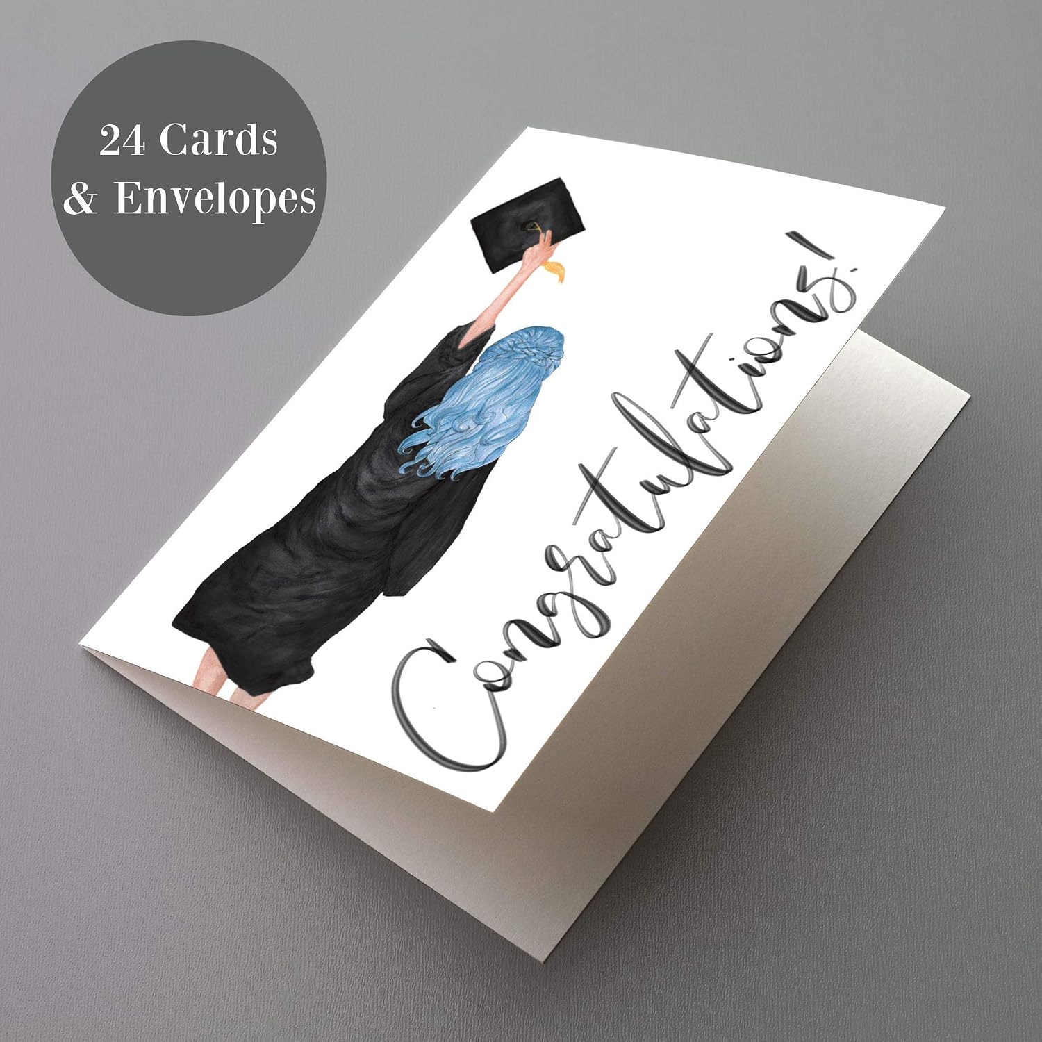 Cute Graduation Girl Cards Boxed Set - 24 Congratulations Cards w/White Envelopes - Assorted Realistic Texture Designs - Personalized Stationery Printed in the USA by RitzyRose