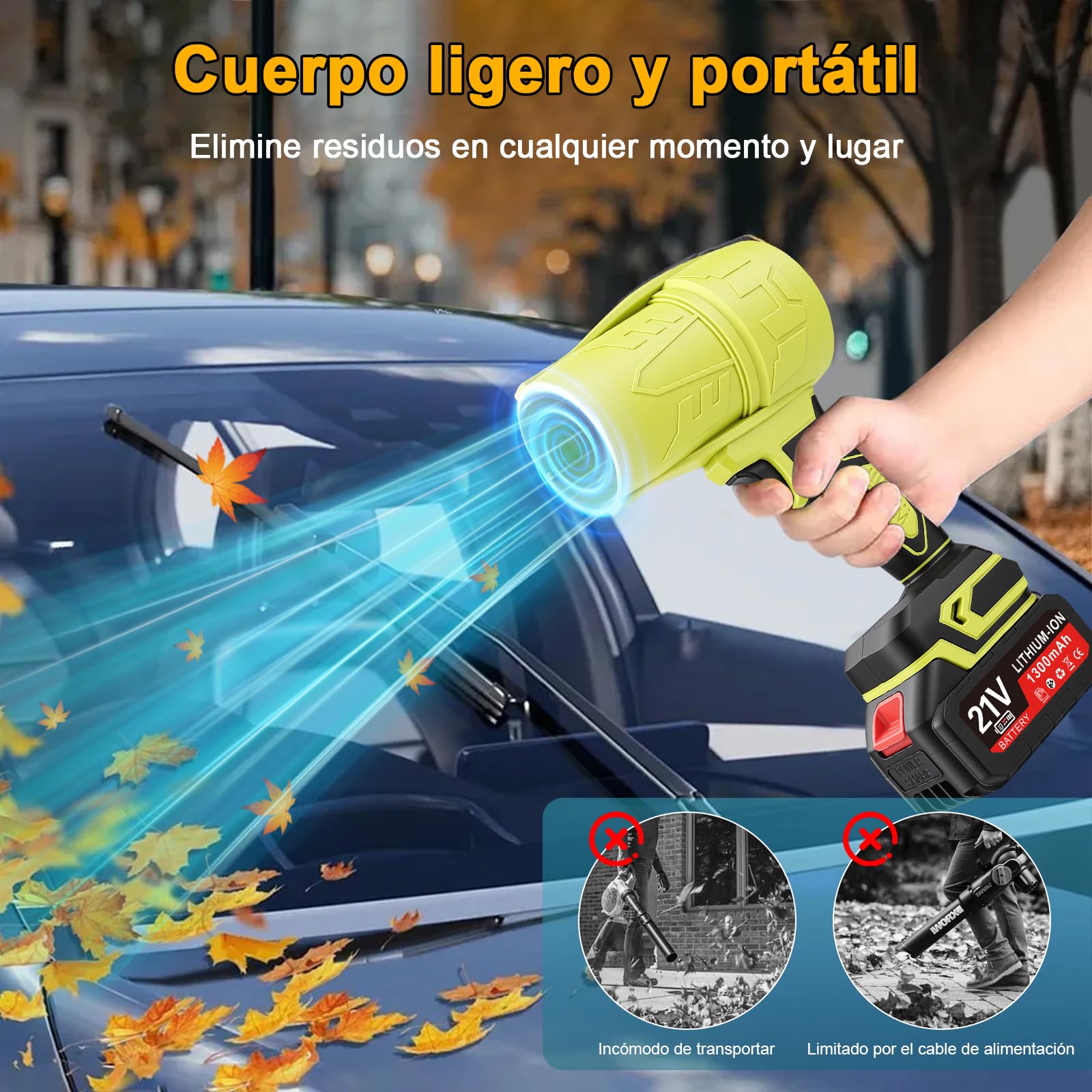 Soplador de Hojas Inalámbrico con Batería, 35000RPM Soplador Turbo Jet Blower, Súper Potente, con Baterías 1300mAh, Soplador de Chorro Turbo para Teclado de Ordenador, Coche, Al Aire Libre