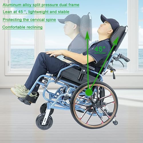 Miniatura 3 de Silla de ruedas reclinable plegable de 20 pulgadas, ruedas traseras y retrocesos elevadores y ancho del asiento de 18 pulgadas, 220 libras, color